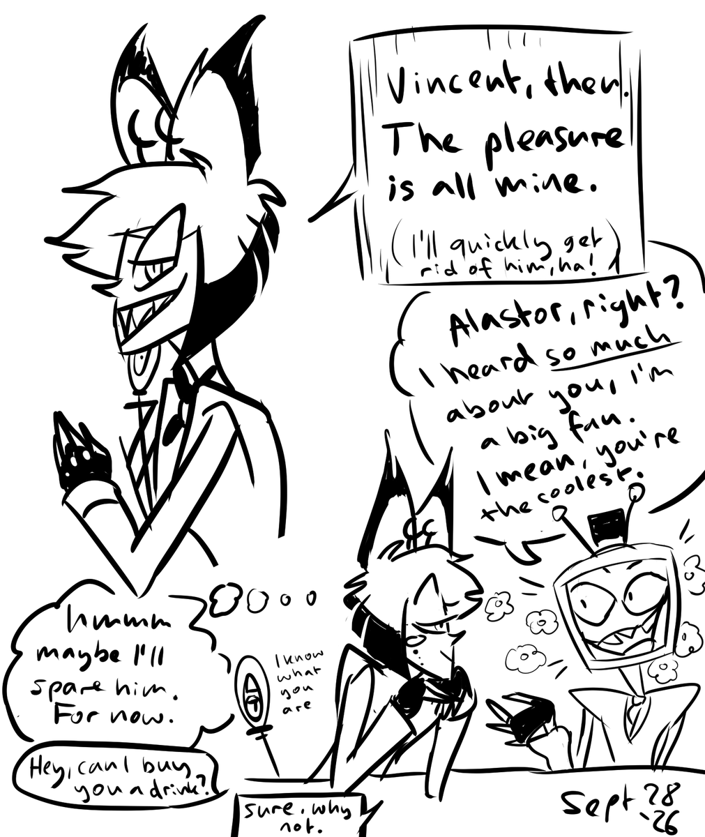 vethansul's tweet photo. an idea how their first meeting may have been 🍸 #radiostatic #sparksduo #voxal #alvox https://t.co/uZHNT6jxrN