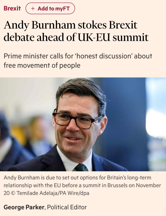 marcosagusstinn's tweet photo. 🇬🇧🇪🇺 Brexit’s days are numbered.

Burnham will ask the EU about the conditions for rejoining at the summit.

The EU will offer the UK an interim arrangement while accession is negotiated.

Europe’s support the UK’s return, as do over 60% of Britons.

Labour leads with 32%, will win the next election and will put rejoining the EU in its next manifesto.

Burnham will go down as Britain’s best prime minister in decades.