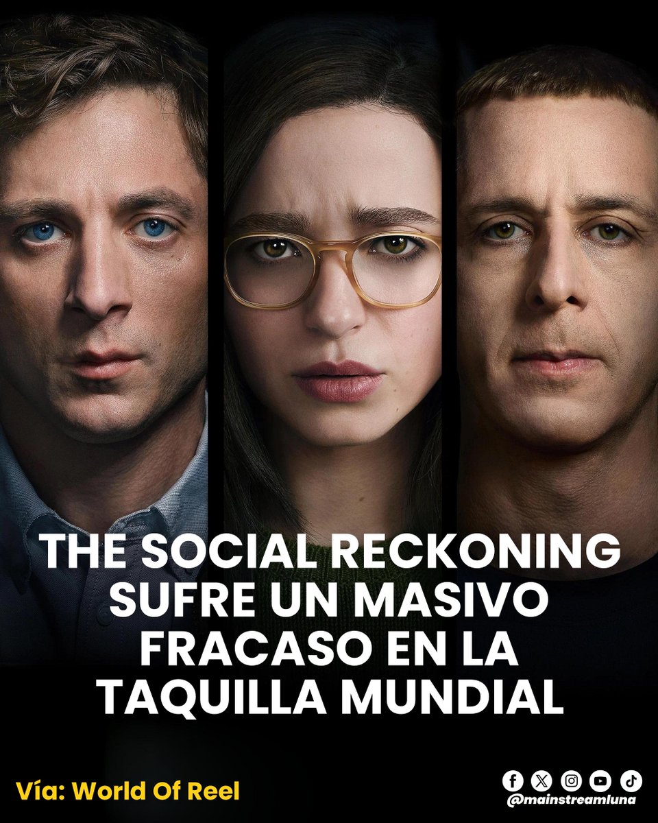 LunaMainstream's tweet photo. FRACASO MASIVO 🚨 #TheSocialReckoning cayó un 85% este fin de semana. Se acabó. La secuela de The Social Network de Aaron Sorkin recaudó 210.000 dólares en 619 salas, alcanzando los 9 millones de dólares en Estados Unidos tras tres fines de semana. A nivel mundial, acumula aproximadamente 15 millones de dólares. El presupuesto fue de 50 millones de dólares. Compárese con The Social Network, que recaudó 225 millones de dólares contra un presupuesto de 50 millones y le valió a Sorkin un Óscar.

La película ha sido retirada de casi 2 mil salas de cine.

Vía: World Of Reel