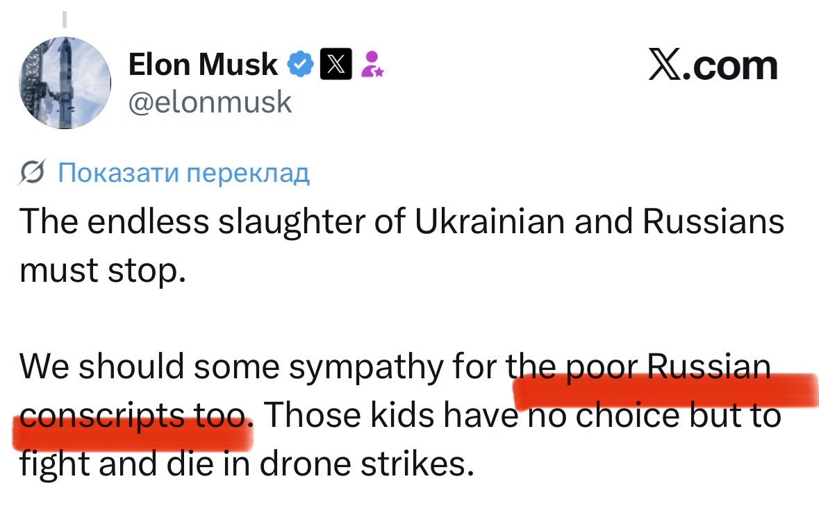 avalaina's tweet photo. What “poor Russian conscripts” is he talking about? The Russian soldiers fighting against Ukraine serve under official contracts and are paid for it. Their salaries are funded in part by the extra money Putin is receiving as a result of Trump’s recent decisions to waive some of the sanctions on Russia.

And now, something very important.

Russia pretends to be “great,” yet it is a very poor country. Its entire economy is comparable in size to that of the U.S. state of Texas. Millions of Russians live in economically depressed regions. For them, signing a contract with the Russian army is often the only realistic path to social advancement, because it lets them earn the kind of money they could only have dreamed of in their impoverished home regions.

The families of Russian soldiers killed in Ukraine are perfectly satisfied. They receive sums of money that their husbands or sons could never have earned, even if they had worked for the rest of their lives.

That’s why our Russian human rights colleagues call this kind of economy a “necronomy,” meaning a “death economy.” Russia sells death. Literally.

Yes, this bloody war must be stopped. And to stop it, we must make the cost of war for Putin higher than the cost of peace.

So if Musk truly cares about the lives of Russian soldiers, America must break the Russian necronomy’s ability to fuel this bloody war. But the Trump administration has done exactly the opposite. America has begun to finance it.

I am attaching to this post just a few examples of Russian state advertising, showing the amounts in rubles for which “Russian kids” go to kill Ukrainians.