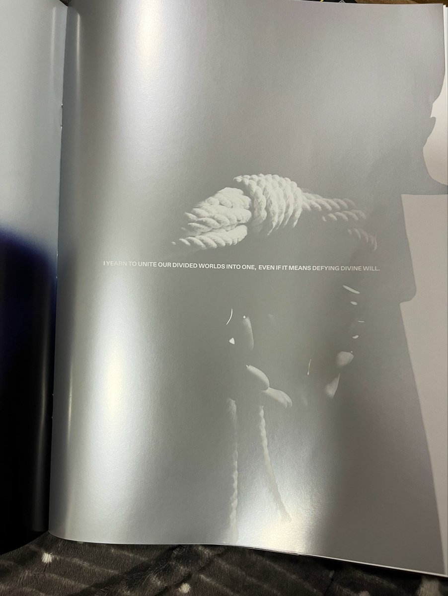 shout10431's tweet photo. I didn’t notice this myself, but take a look at this:

the desire:unleash album—the pages featuring Heeseung and what’s written there: 

“ Fate has bound us by blood, yet cruelly left us divided between separate worlds, leaving me to long for you eternally.”

“ I yearn to unite our divided world into one, even if it means defying divine will.”