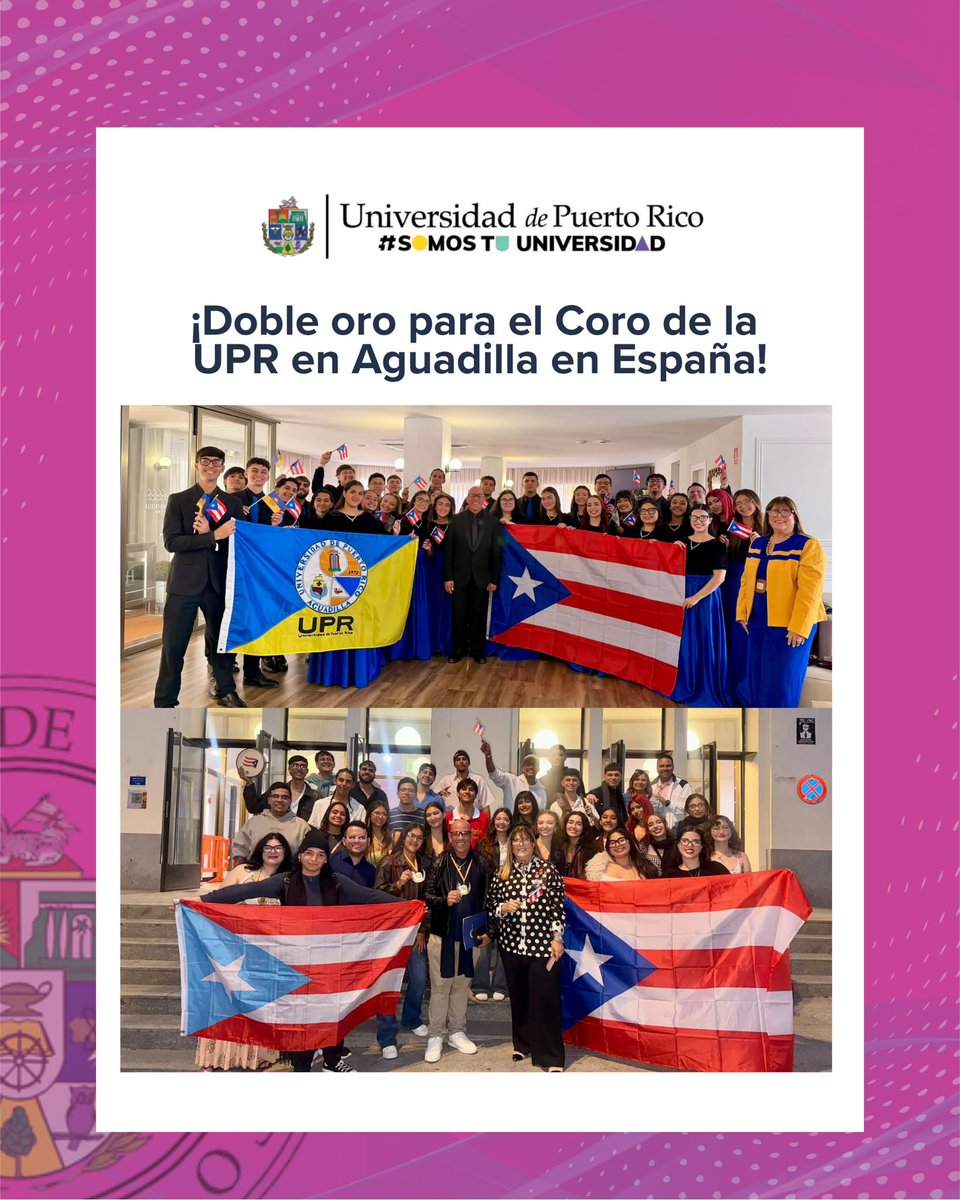UPR_Oficial's tweet photo. 🎶¡Doble oro para el Coro de la 
UPR en Aguadilla en España!

Su destacada representación enaltece el nombre de nuestra institución y reafirma el valor de las artes y la cultura como pilares de la formación universitaria. 

¡Son orgullo de la UPR! 

#SomosTuUniversidad https://t.co/uGz4FB8ceJ