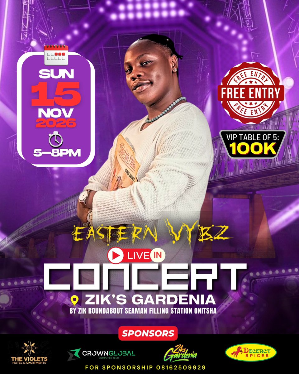 Eastern_Vybz's tweet photo. Eastern Vybz live in concert 2.0 !

Sunday 15th NOV 2025 

Be there! https://t.co/9AvEzGOSRA
