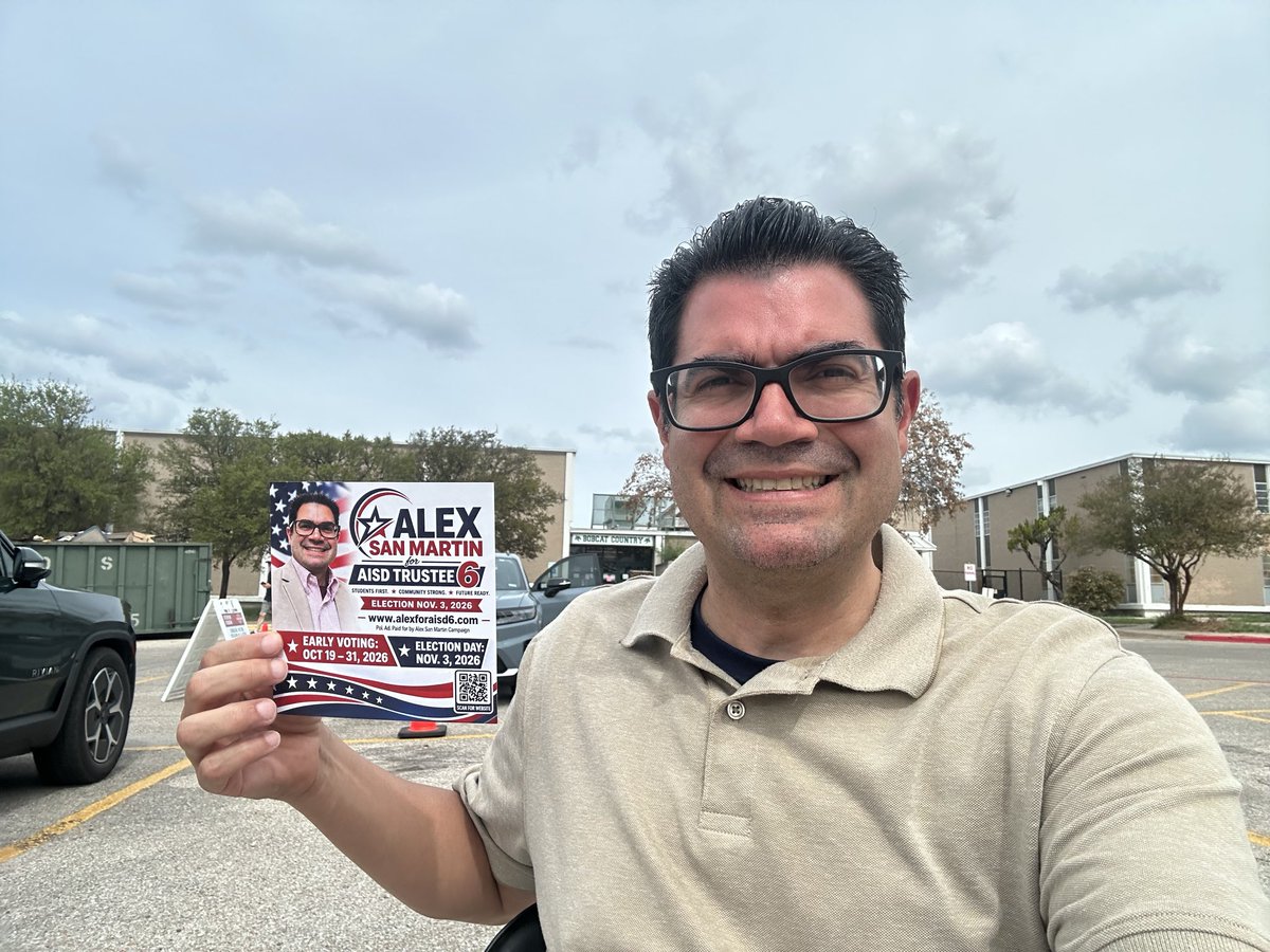 Alexforaisd6's tweet photo. I’m at bedichek middle school early voting center! Talking with voters! Ready for change and new leadership. VOTE Alex San Martin AISD District 6!  Let’s WIN BIG! https://t.co/enJO0OGtua https://t.co/cj8mwCBaDU