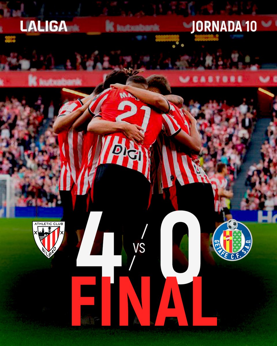 AthleticClub's tweet photo. 🔚 𝗙𝗜𝗡𝗔𝗔𝗔𝗔𝗔𝗔𝗟 ➕3️⃣

Goleada del Athletic para volver a la senda de la victoria en @LaLiga 

🎩 Ederra egin duzue, mutilak!

#AthleticGetafe #AthleticClub 🦁 https://t.co/K2amNr5J7D