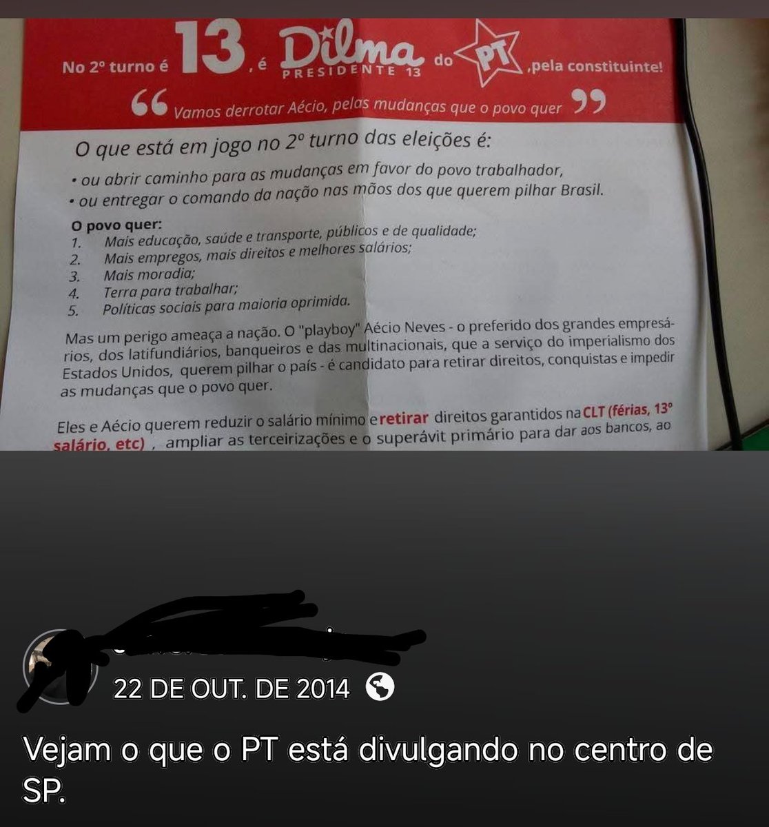Jeffssss_'s tweet photo. A narrativa do PT é sempre igual. 

Recordar é sofrer. Eleição de 2014 contra o Aécio (PSDB). https://t.co/0RBHork37i