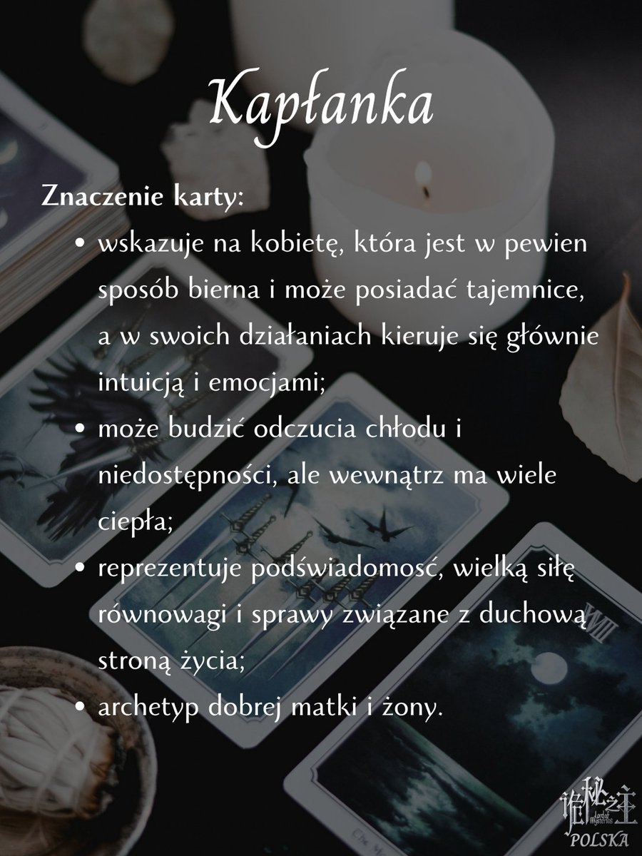 lompolska's tweet photo. 🔮 Znaczenie kart tarota - Kapłanka 🔮

Cały post jest dostępny na Instagramie i Facebooku 😊 

#诡秘之主  #lordofmysteries #lordofmysteriespolska #lom #lompolska https://t.co/okRnfD1lSi