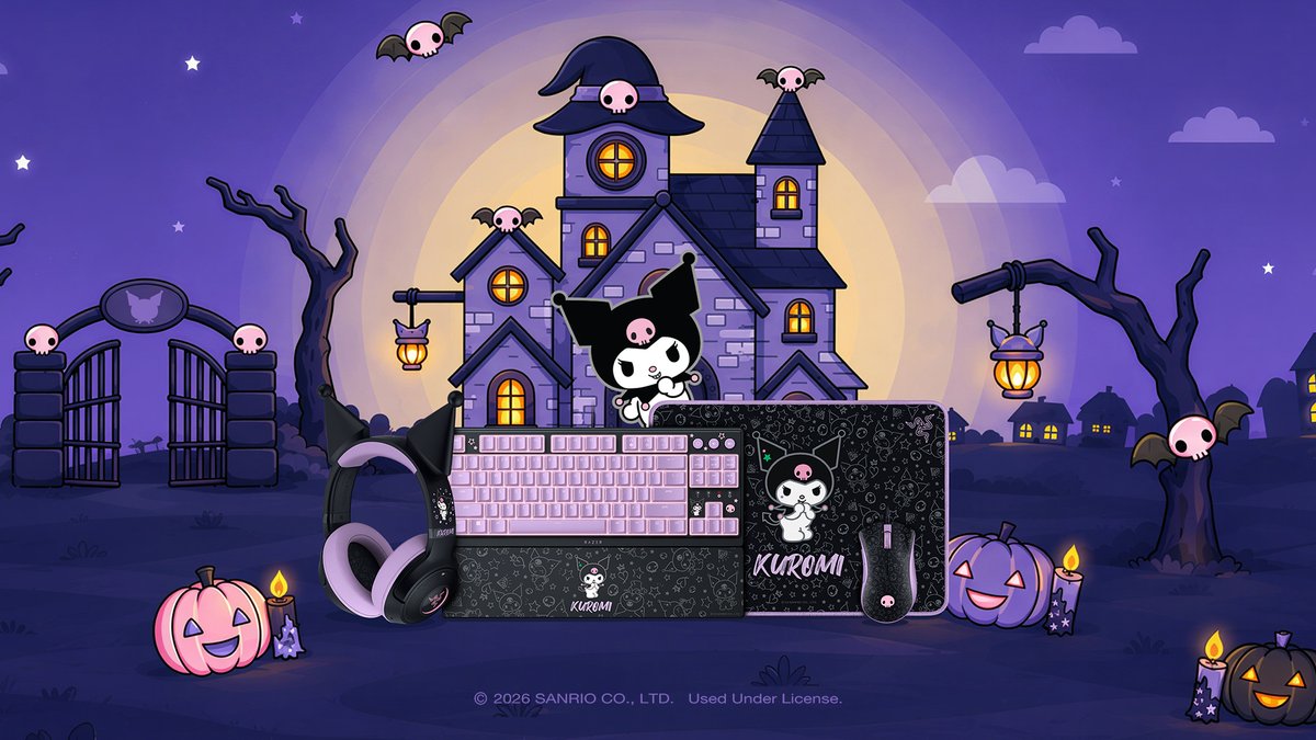 Razer's tweet photo. Halloween week just got a little more mischievous! 🖤💜

With Kuromi's October 31 birthday coming up, we’re celebrating early with @Sanrio and a little mayhem! Get into the spooky spirit with the Razer | Kuromi™ collection: https://t.co/G5L92mQ1BA https://t.co/jF3qUavAR4
