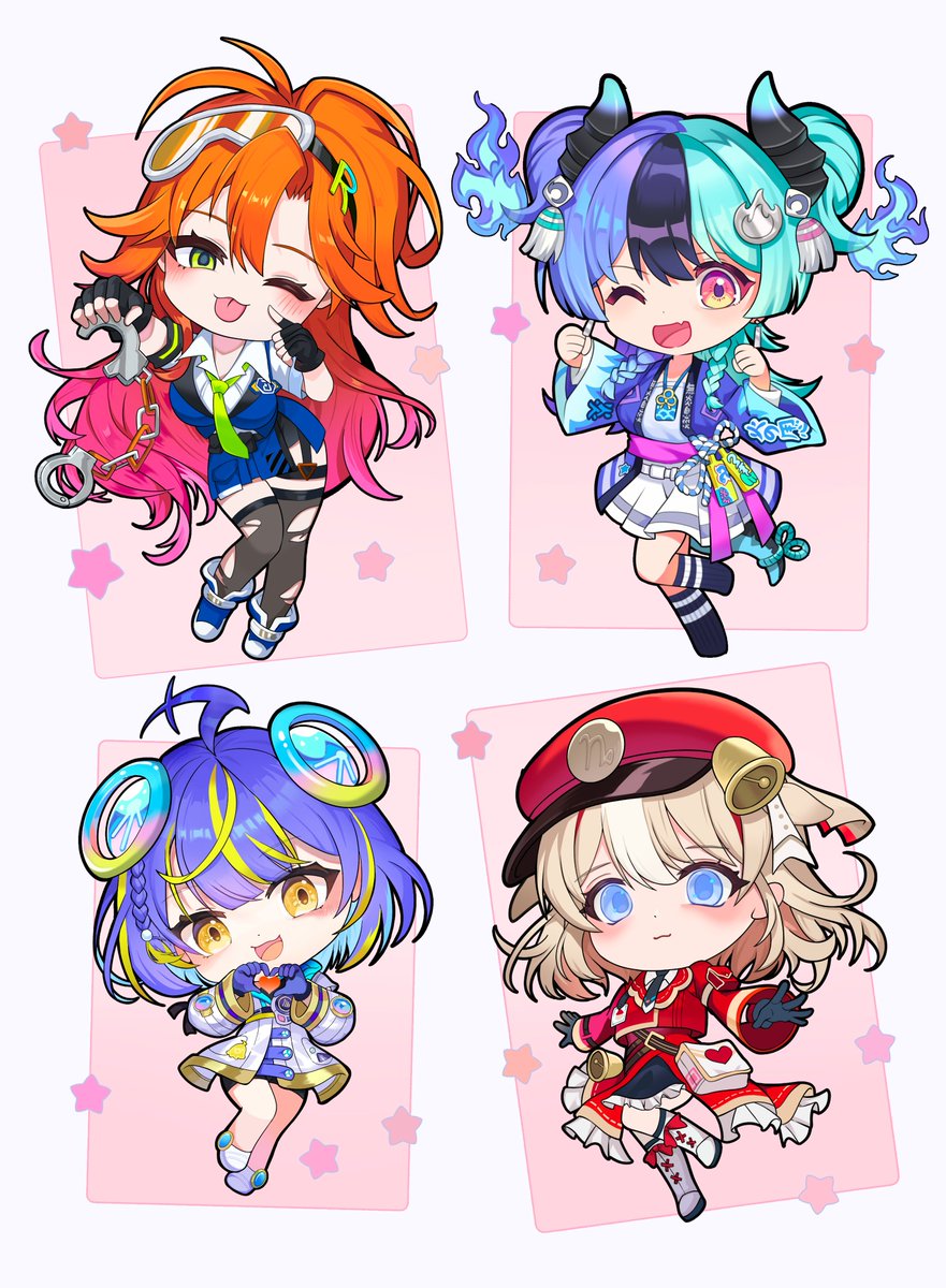 Cunomon's tweet photo. I drew all 4 members of hololive's ASOBI★MAWARI-TAI! as chibis! ✨

Had so much fun drawing these adorable girls! Hope you all like them! 💖

#めら組絵図 #キョーコの押収品 #つづり絵お届け #SopiArt https://t.co/YiEWsUyqeq
