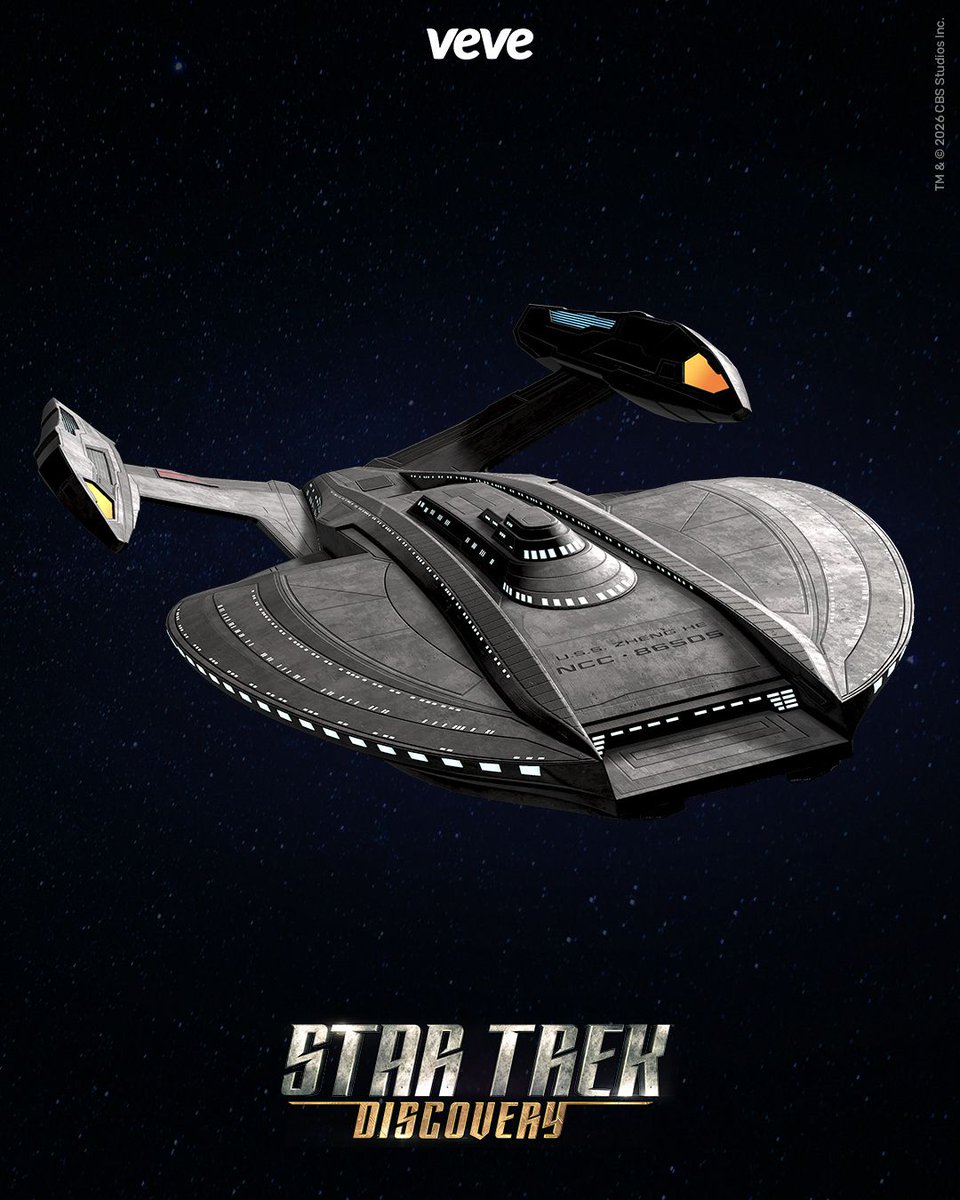 veve_official's tweet photo. Commanded by Captain William T. Riker during the Coppelius standoff, the U.S.S. Zheng He led a task force of Inquiry-class vessels described as the toughest, fastest, and most powerful ships Starfleet had produced.

The Star Trek: Picard U.S.S. Zheng He digital collectible is available now on VeVe.