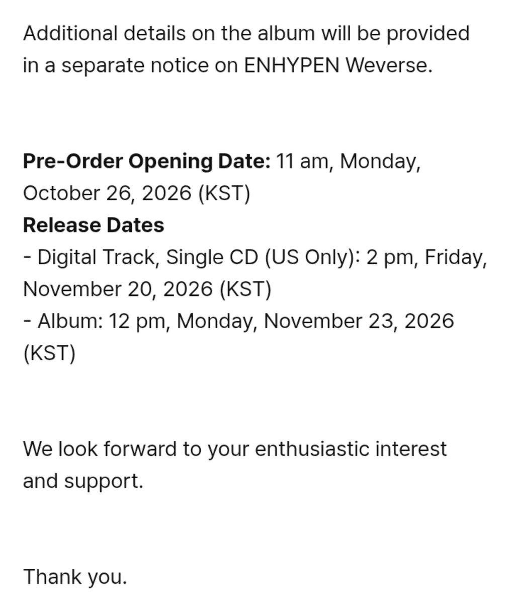 jakeyclub's tweet photo. ENHYPEN SPINOFF SINGLE ‘THE SIN : PARALLEL WORLD’ 😭

Digital Track: November 20, 2026 (2 PM KST)
Album: November 23, 2026 (12 PM KST) https://t.co/6DOQpxFj9h