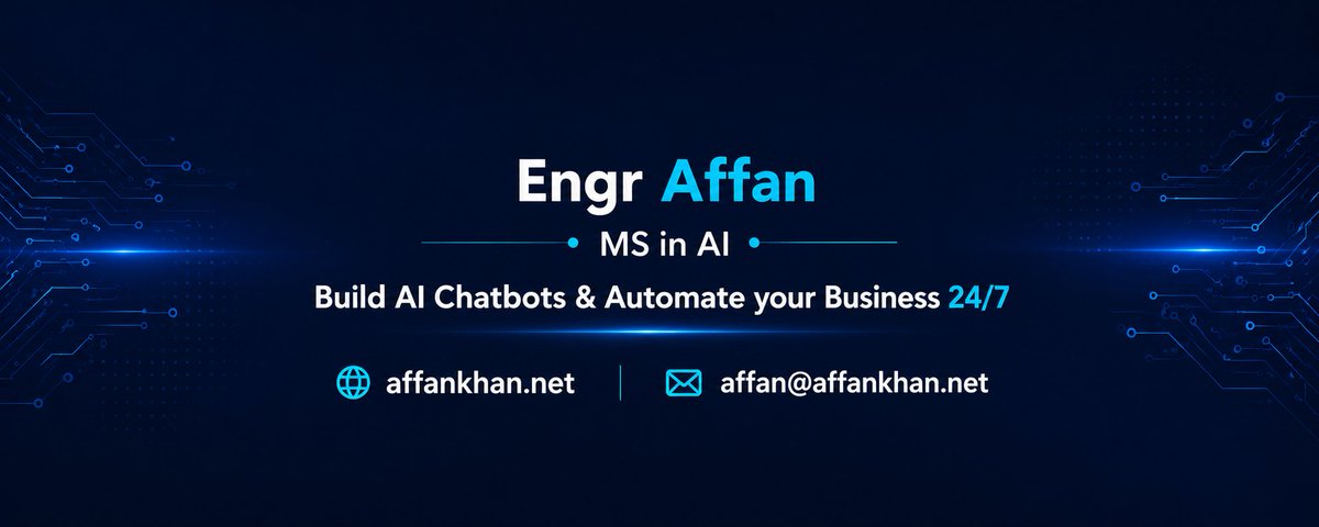 affanned399's tweet photo. #AIChatbot #ChatbotDevelopment #AIAutomation #ConversationalAI #RAGChatbot #AIAgency #CustomChatbot #AIforBusiness #ChatbotMarketing #AIIntegration #SmallBusinessAI #AISolutions #MachineLearning #NLP #GenerativeAI #FreelanceDeveloper #AIFreelancer #TechFreelancer #AIStartup https://t.co/QleycgBAIo