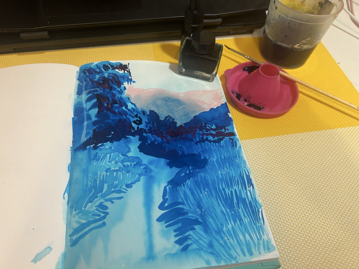 furavin's tweet photo. I wanted to draw an aesthetic landscape using chromatographic sheen ink. But it turned out to be a piece of crap 🗿 https://t.co/phex3QDcc5