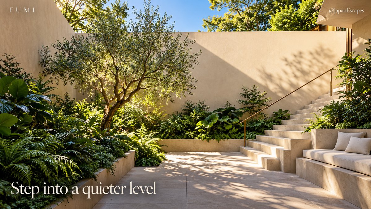 JapanEscapes's tweet photo. 🌿

A sunken courtyard can feel wonderfully separate from the day above it: pale walls, leafy shade and a little patch of sky.

Find a comfortable place to sit and let the next part of your Japan journey wait for a few unhurried minutes.

#FumiJapan https://t.co/dvpFhkPaXL