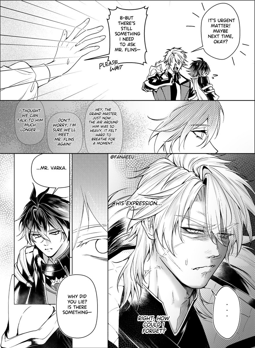 FanaeeUe_'s tweet photo. ABO au, but omega Flins pretends to be an alpha in front of everyone 
#varflins #knightlight 

Read left to right https://t.co/LPZ49I5y4B