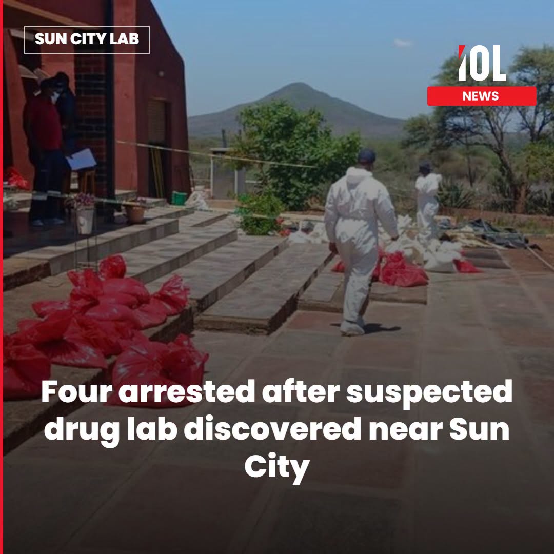 IOL's tweet photo. Raiding a Ramokokastad property, North West police seized 800kg of chemicals, five cooking pots, and over 100 buckets, arresting four suspects—including a 71-year-old woman—while a fifth suspect fled.
Read on: https://t.co/ZpETXWuNt0
#SunCity #Ramokokastad #Mogwase #SAPS #Hawks #DrugBust