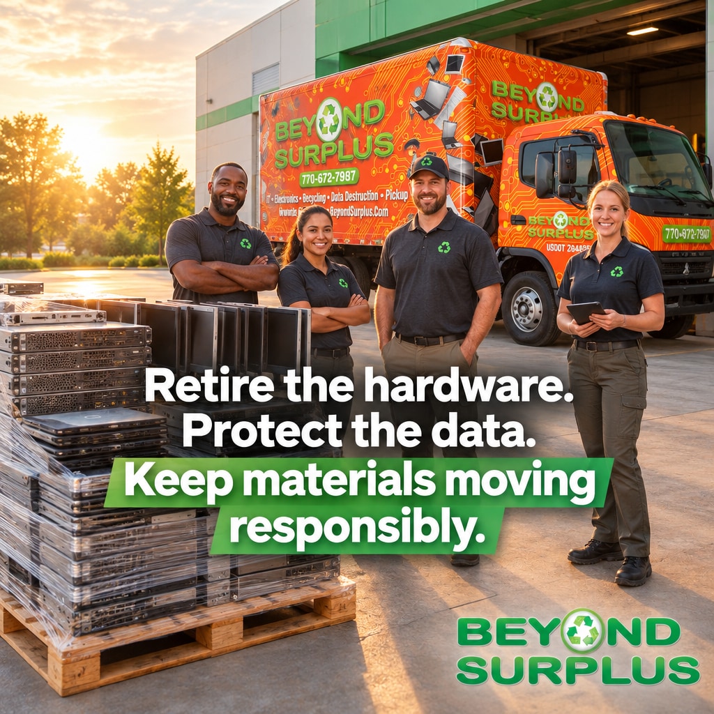 BeyondSurplus's tweet photo. Retiring hardware isn't just spring cleaning. It's data security and zero-landfill progress rolled into one pallet. Clear out the server closet the right way. https://t.co/6H4BGFVLwj