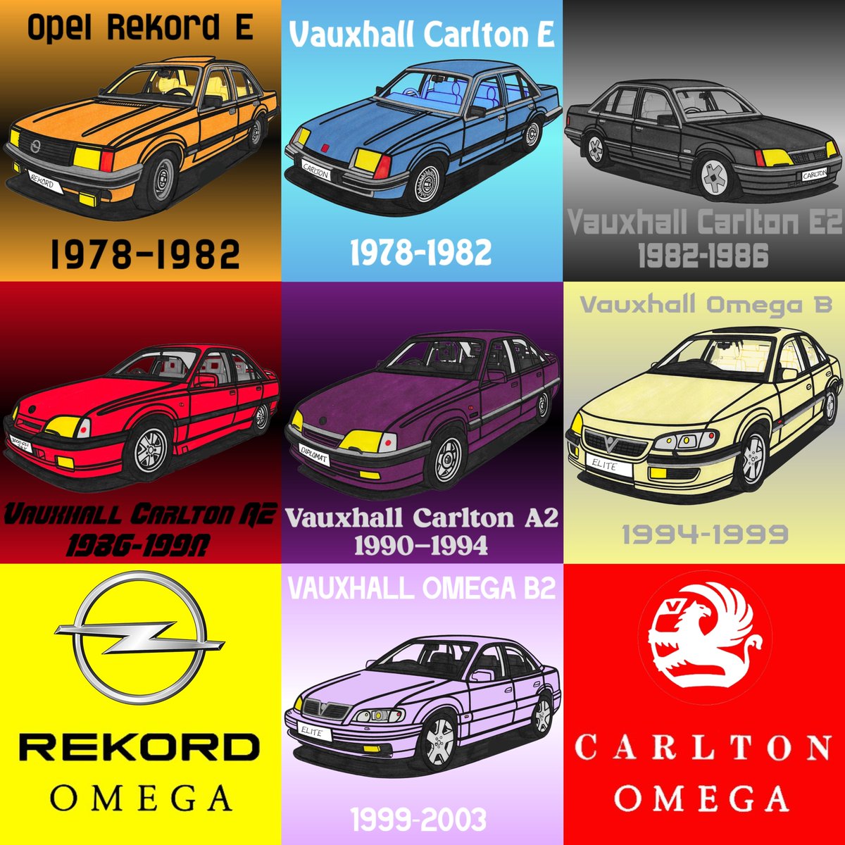 CustomCvd's tweet photo. Hi all, I've been playing around &amp; created an Opel/Vauxhall Rekord/Carlton/Omega collage. What you think?😊 https://t.co/DKm7ZeHjXh
