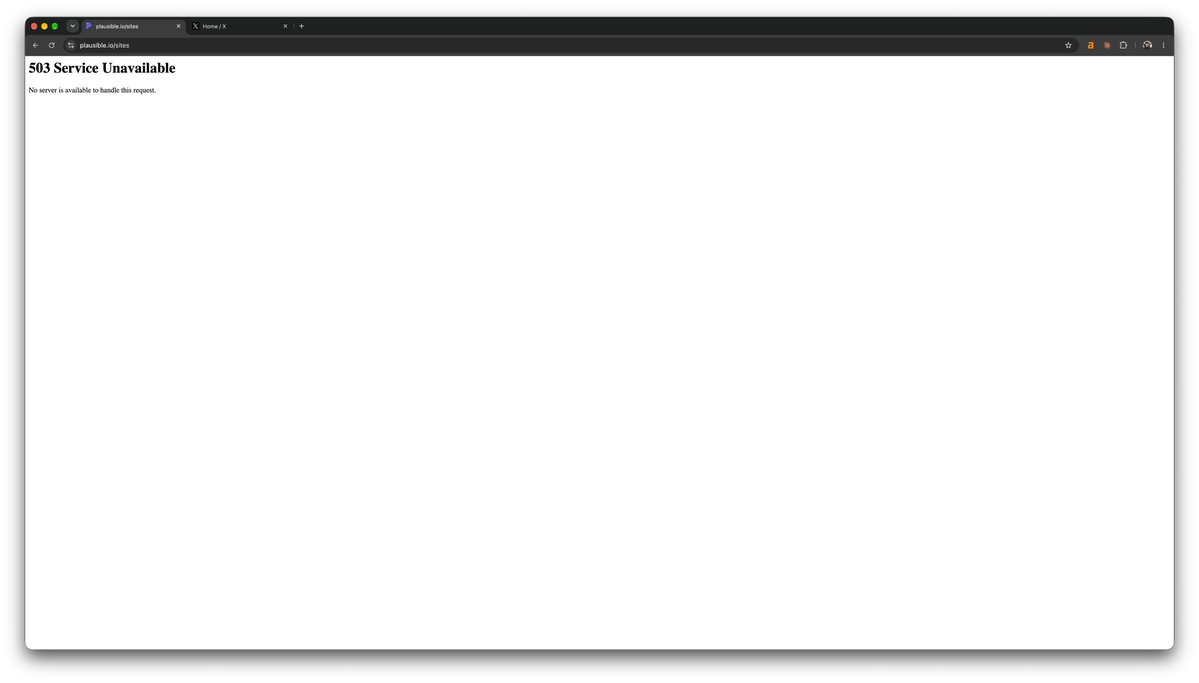 rickvdbroek's tweet photo. Is @PlausibleHQ offline or are there any technical difficulties? https://t.co/hSBZJWNBET