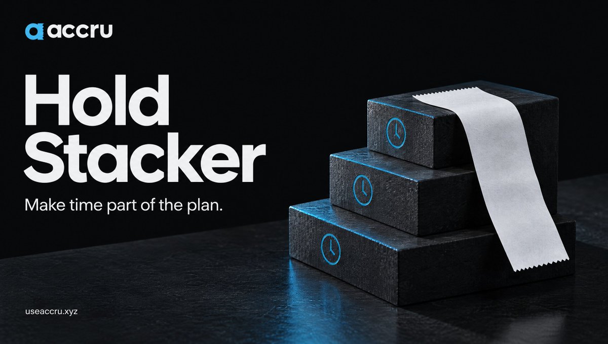 accruhq's tweet photo. Time is part of the plan.

Hold Stacker helps you build a holding plan around Accru's hourly bonuses, using live data.

Selling resets the clock. The agent helps you plan; you stay in control. https://t.co/O0dEFGoUDx