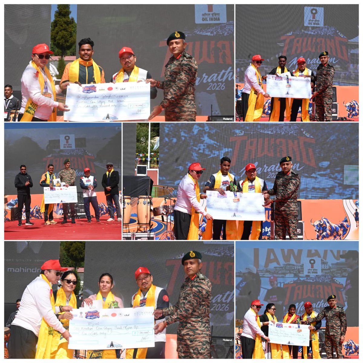 GajrajCorps_IA's tweet photo. 🏃‍♂️ 𝑹𝒖𝒏 𝑨𝒃𝒐𝒗𝒆 𝑻𝒉𝒆 𝑪𝒍𝒐𝒖𝒅𝒔 | 𝑻𝒂𝒘𝒂𝒏𝒈 𝑴𝒂𝒓𝒂𝒕𝒉𝒐𝒏 4.0 🏔️🇮🇳

Over 4,000 runners took to the challenging high-altitude course of Tawang for the fourth edition of #TawangMarathon.

The marathon was flagged off by the Hon’ble Sports Minister of Arunachal Pradesh and Lt Gen Neeraj Shukla, GOC Gajraj Corps. Cultural performances showcasing the rich heritage of #ArunachalPradesh, #NorthEastIndia added to the occasion.

Jointly organised by the Indian Army and Civil Administration, the event celebrated endurance, camaraderie and the spirit of military-civil fusion.

🏆 With the Indian Army securing 9 out of the 12 medal categories, Gajraj Corps congratulates the winners for their outstanding performances

These achievements reflect exceptional courage, determination and sportsman spirit bringing pride and honour to the Indian Army.

#TawangMarathon के चौथे संस्करण में 4,000 से अधिक धावकों ने Tawang के चुनौतीपूर्ण उच्च पर्वतीय मार्ग पर अपनी सहनशक्ति का प्रदर्शन किया।

मैराथन को अरुणाचल प्रदेश के माननीय खेल मंत्री एवं लेफ्टिनेंट जनरल नीरज शुक्ला, जीओसी Gajraj Corps ने हरी झंडी दिखाकर रवाना किया।

#ArunachalPradesh, #NorthEastIndia की समृद्ध सांस्कृतिक विरासत को प्रदर्शित करने वाली सांस्कृतिक प्रस्तुतियों ने इस आयोजन की शोभा बढ़ाई।

Indian Army एवं नागरिक प्रशासन द्वारा संयुक्त रूप से आयोजित इस कार्यक्रम ने सहनशक्ति, सौहार्द और नागरिक-सैन्य एकीकरण की भावना का उत्सव मनाया।

🏆 कुल 12 पदक श्रेणियों में से 9 में भारतीय सेना की शानदार सफलता पर गजराज कोर सभी विजेताओं को उनके उत्कृष्ट प्रदर्शन के लिए हार्दिक बधाई देता है। 

ये उपलब्धियाँ असाधारण साहस, दृढ़ संकल्प और उत्कृष्ट खेल भावना को दर्शाती हैं, जो भारतीय सेना के लिए गर्व और गौरव का विषय हैं।

#IndianArmy #ArunachalPradesh
#Marathon
#Sports

@adgpi @easterncomd @MyGovArunachal @ArunachalDIPR @IA_SportsAdvntr @prodefgau @tezpurpro