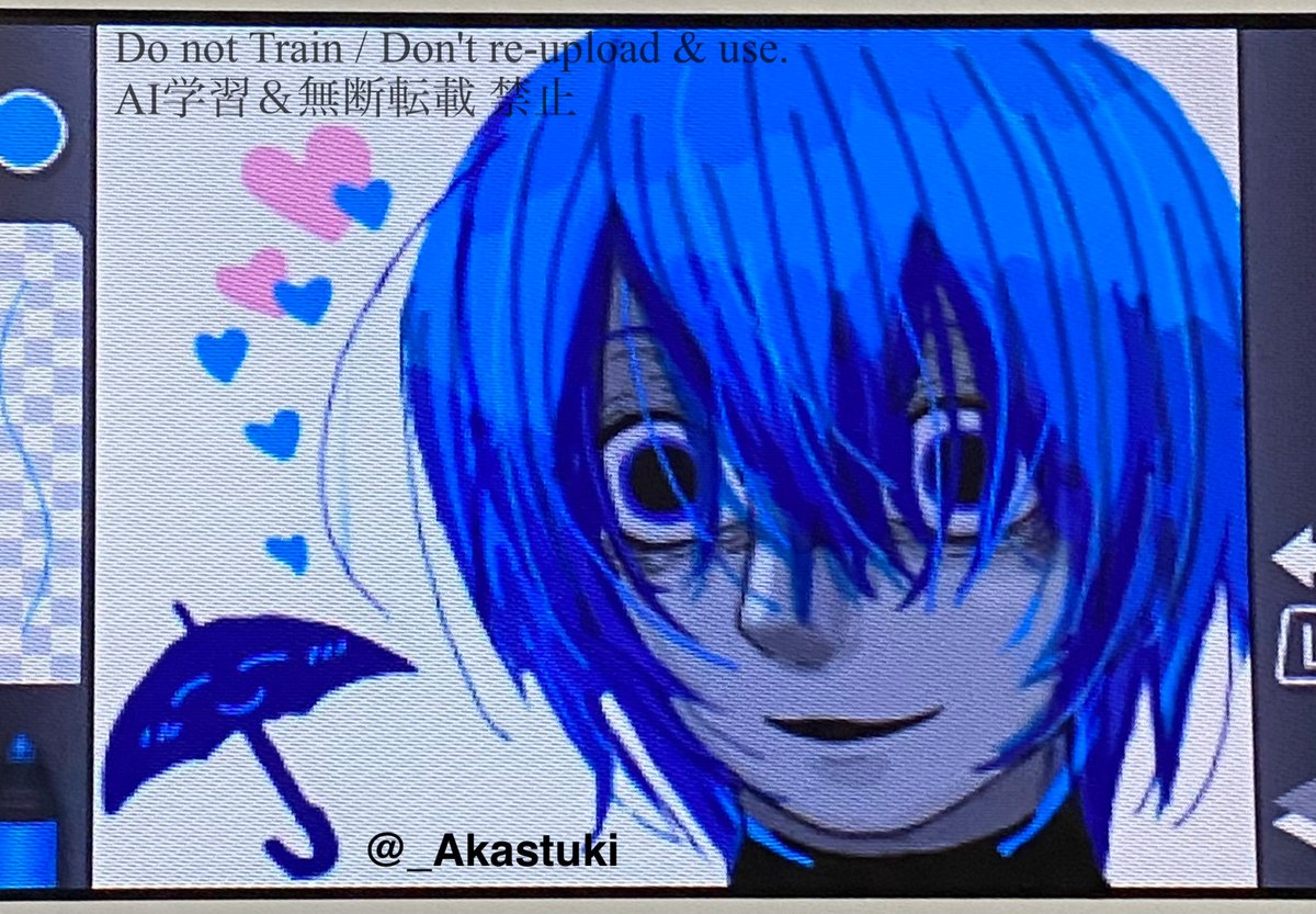 _Akastuki's tweet photo. 青傘君 今こんな感じになってる🤗🖌️
髪色暗く→→想像で書いたら目元の画風のせいか〜隠キャになってしまったw
※多分純粋で良い子かと思われる https://t.co/YgmPKF5T3f