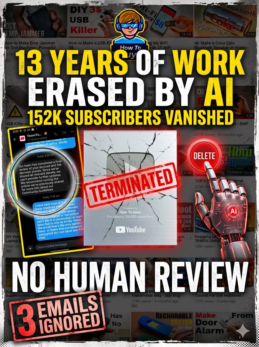 dsdn13n's tweet photo. Our 13+ year-old @YouTube channel, How To Guys, is terminated,2nd appeal Denied (dm say final decision) but @TeamYouTube is looking into it(email say)🙏 We appreciate their attention!

Hope YouTube considers human review ,btw did you noticed something's wierd in these responses?? https://t.co/IQnRXQfq0U