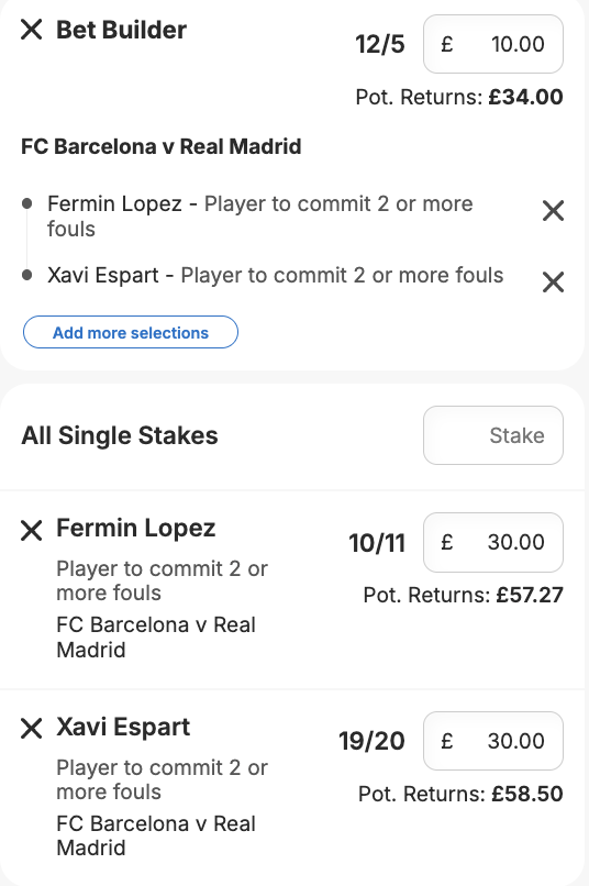 TheFoulsLab's tweet photo. 🇪🇸 EL CLASSICO DOUBLE & SINGLES

1 unit @ 12/5 - as low as 0.68/1 elsewhere
3 units on the singles

✅ Clear Best Odds @ Ladbrokes

👊 Lopez averages 2.11 fouls p/90 & he averages 3.05 fouls p/90 against Real Madrid.

👊 Espart recent fouls: 2, 3, 1, 3, 2

#Ad | New Customer Offer | 18+ | T&C's Apply | https://t.co/vVKfq4Bezi