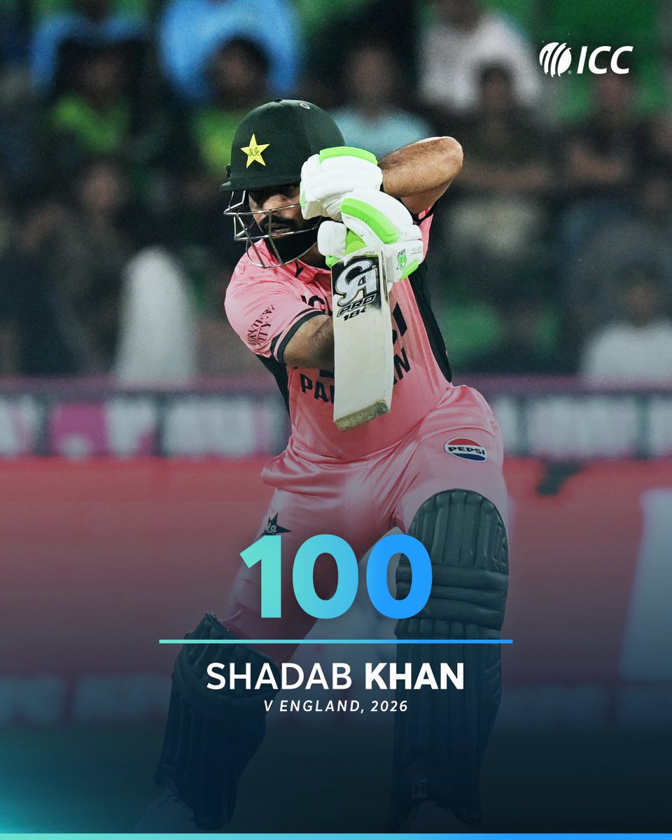 ICC's tweet photo. A maiden ODI hundred for Shadab Khan comes at the perfect time for Pakistan as they eye victory against England 🙌

📝: https://t.co/XQSIKimJLn https://t.co/Zv9RAobPCJ