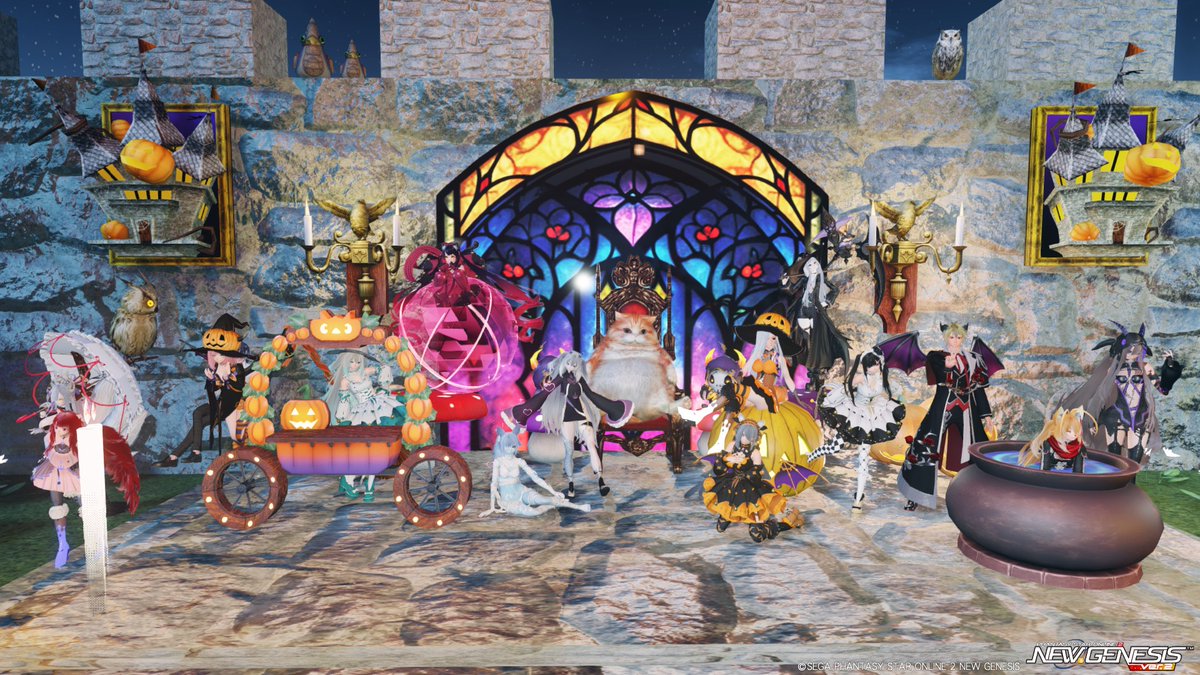 Rei_1984's tweet photo. 寝る前に昨日のにゃんこ集会(ハロウィン)に参加したときのSSを！会場設営やイベント企画などありがとうございました～！
　①集合SS
　②ア……イさんとのツーショ！

#PSO2NGS 
#10鯖にゃんこの集い https://t.co/X3arRMrgzg