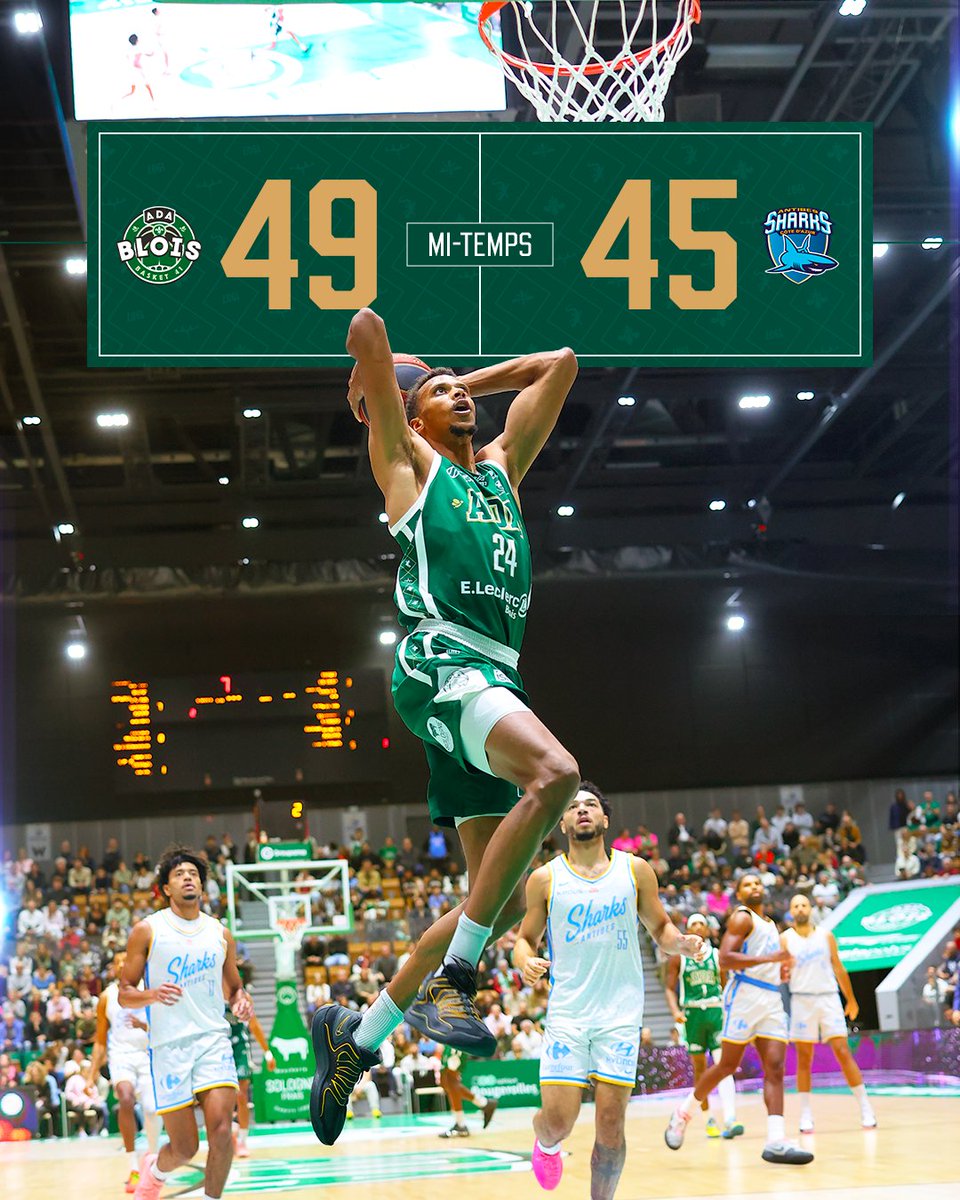 ADABloisBasket's tweet photo. 𝗠𝗶-𝗧𝗲𝗺𝗽𝘀 🏀

Après 20 minutes de jeu, l'ADA est devant au score face aux @AntibesSharks qui ont réduit l'écart en fin de 2è QT. 

On compte sur les 2583 supporters Blésois pour continuer de pousser notre équipe en 2è mi-temps ! 💚🔥💪

📸 @ngtuan 

#ADABlois #Élite2 https://t.co/50aV56UF7e