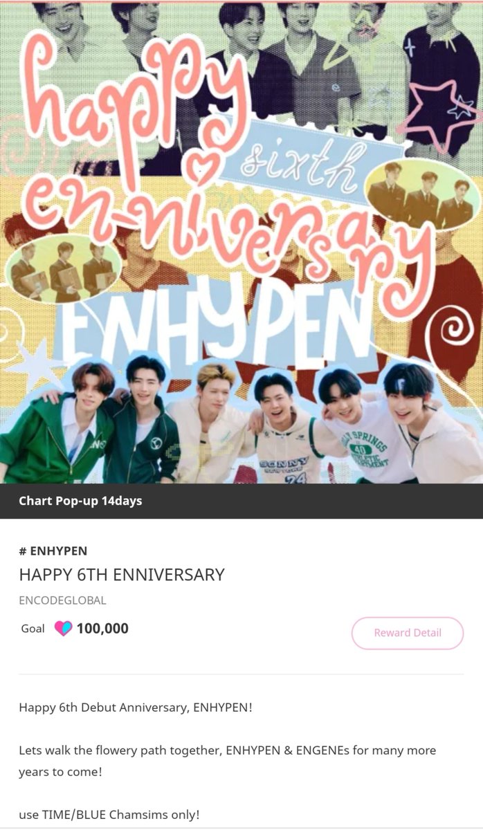 EN_CODEGLOBAL's tweet photo. [IDOLCHAMP] — EN-NIVERSARY IN-APP BANNER 

ENGENEs! ​Funding for the 6th EN-niversary in-app banner is now open! Please drop your TIME/BLUE Chamsims (💙)  before they expire on October 31st.

🔗:https://t.co/TtT6P67E3s

@ENHYPEN_members @ENHYPEN #ENHYPEN #엔하이픈  #エンハイプン https://t.co/ODlao8T3tK