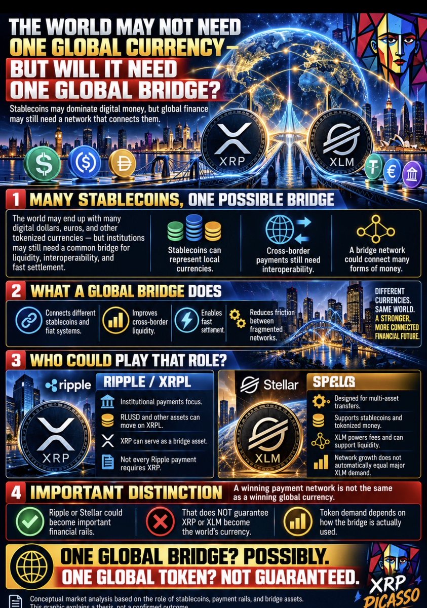 XRP_Picasso's tweet photo. THE WORLD MAY NOT NEED ONE GLOBAL CURRENCY — BUT WILL IT NEED ONE GLOBAL BRIDGE? https://t.co/zU4Yr6SiJT