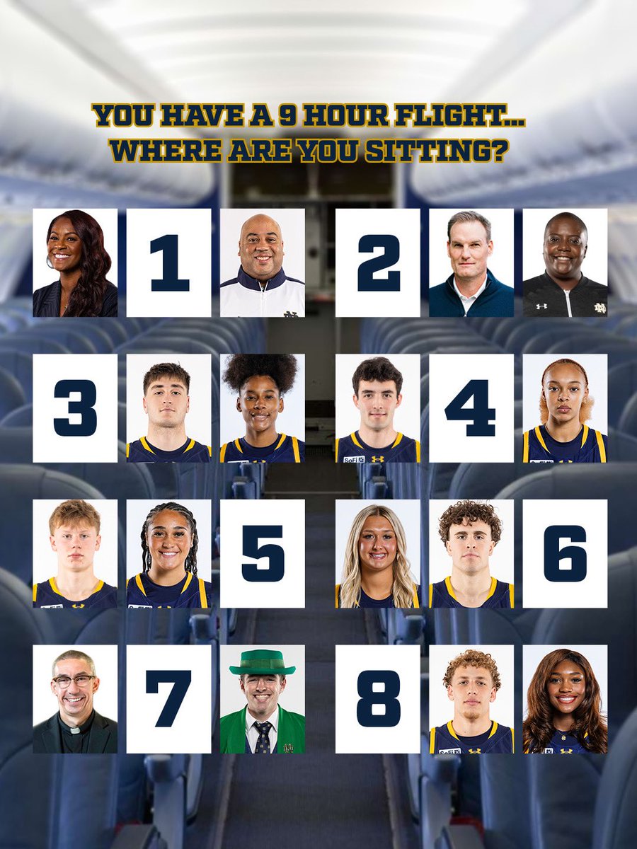 FightingIrish's tweet photo. Your seat upgrade is available on @NDmbb and @ndwbb’s flight to Rome 🇮🇹✈️

Where are you sitting? 👀

#GoIrish☘️ https://t.co/IJw3ep16i9