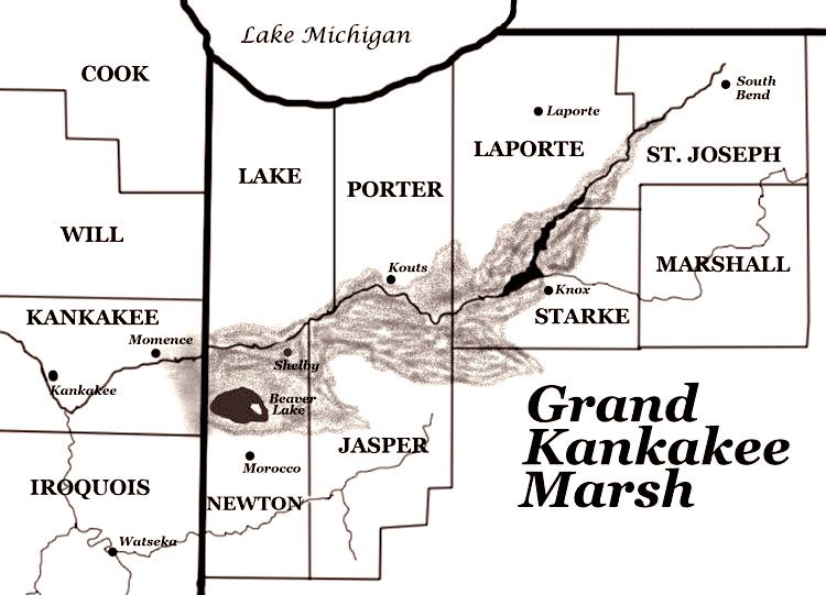 MoundLore's tweet photo. A stretch of river in Indiana once took roughly 250 miles to travel a distance you could now cover in 90. Crews cut through the bends and straightened it so the surrounding country would drain.

That country was the Grand Kankakee Marsh.

Hundreds of thousands of acres of wet prairie, shallow water, marsh and wooded swamp spread across northwestern Indiana into Illinois. Estimates of its full extent reach about a million acres. Much of the ground people now pass as ordinary farmland belonged to that wetland.

For Potawatomi communities, this was a homeland. Food, travel and daily life followed water routes through a landscape later described as needing improvement.

Then came drainage ditches, dredging and a shorter river. Water that had spread across the basin was given a faster way out. Land could be planted.

The straight channel is still there. So are surviving pieces of marsh, though you have to know what you’re looking at to imagine the country between them.

I’d like to see an Indiana highway sign that says what used to be under the corn.