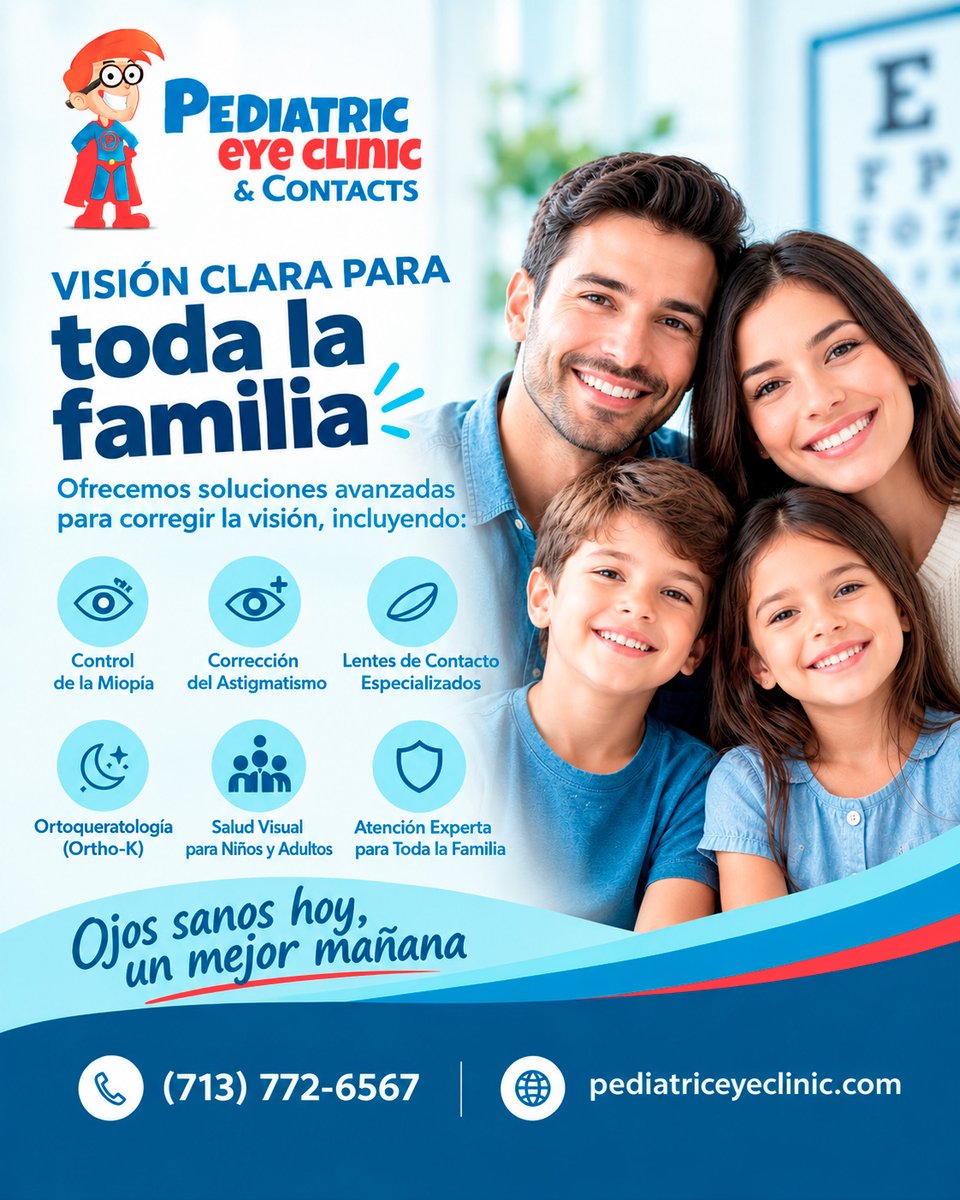PediatricOrthoK's tweet photo. 👁️💙 ¡Visión clara para toda la familia! En Pediatric Eye Clinic ofrecemos soluciones personalizadas como Ortho-K, lentes de contacto especializados y control de la miopía para cuidar tu salud visual.

📞 (713) 772-6567

#SaludVisual #OrthoK #PediatricEyeClinic https://t.co/33i7xi3LgU