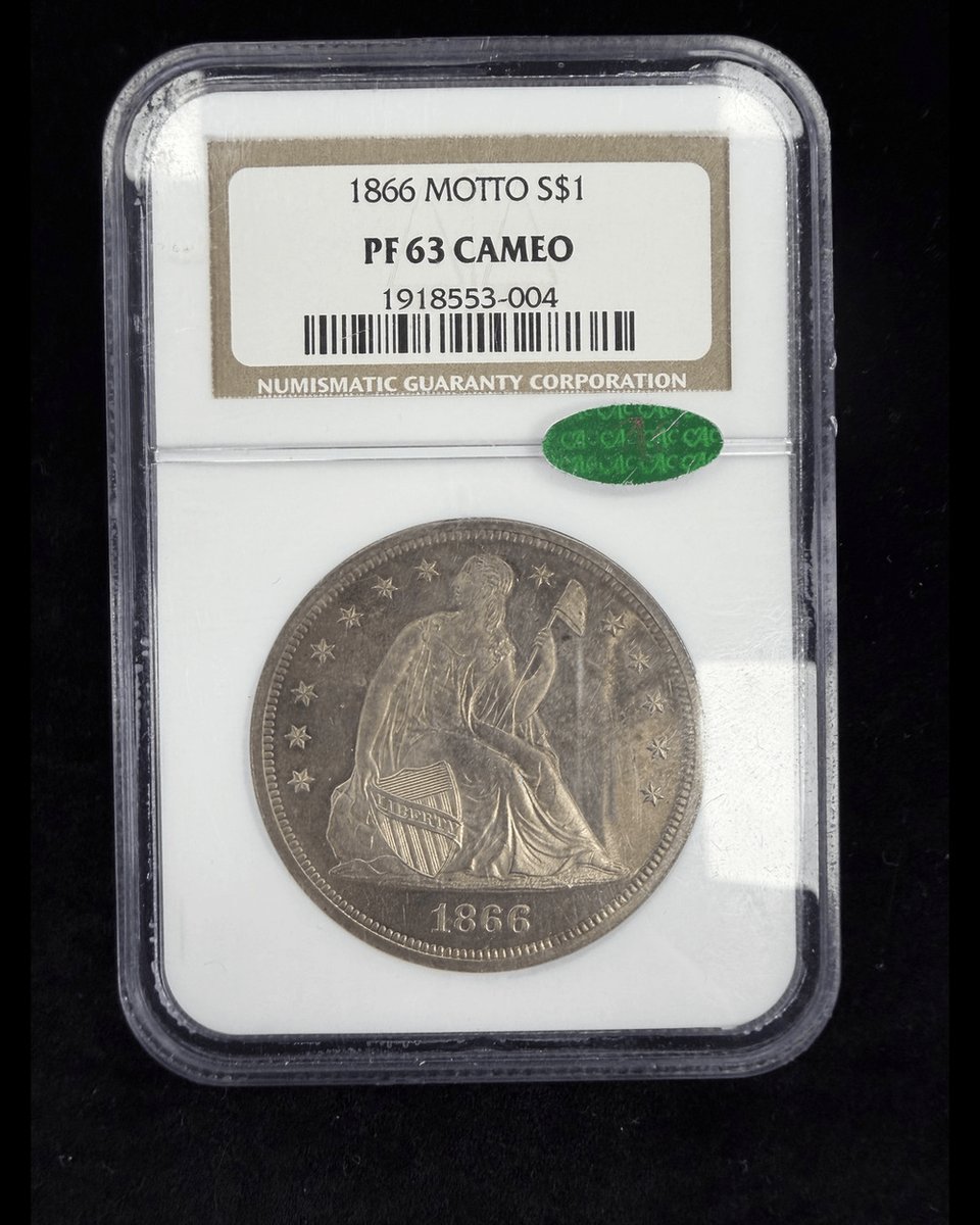 coinsnartifacts's tweet photo. Coin care 101: 1) Never clean coins. NGC gives cleaned coins a "Details" grade, not a number. 2) Hold them by the edges, because fingerprints can etch metal. 3) Avoid soft PVC flips, which can leave green residue. Shown: 1866 dollar, NGC PF 63 Cameo. 🧤 #coincollecting https://t.co/6U4zIlGiXR