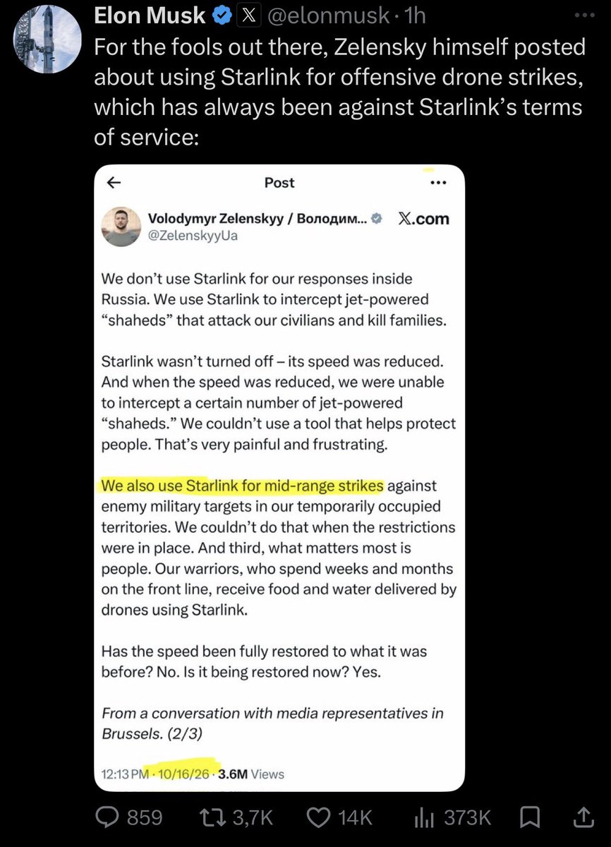 kadmitriev's tweet photo. Zelensky continues making mistakes by deliberately attacking Trump and Musk before the midterms. Escalating when pressured may not be the best strategy given his US dependencies.

Elon Musk and many others see through Zelensky’s warmongering tricks &amp; “terms of service” violations https://t.co/idC8yyyXLE