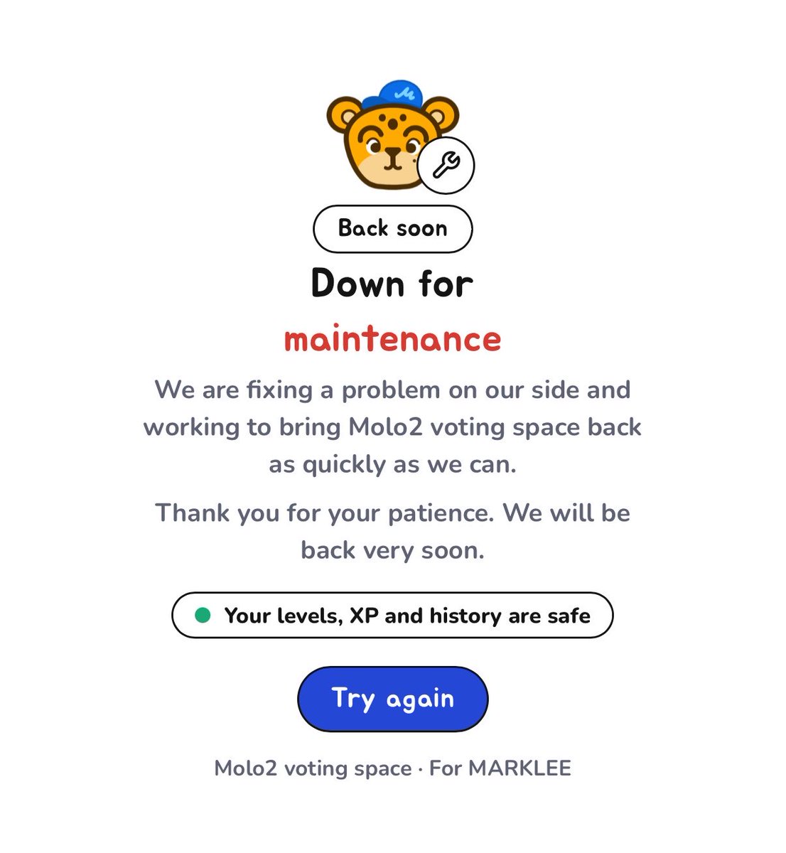 MARKLEEvotingth's tweet photo. 📣 Molo2 voting space is temporarily down for maintenance, our team is  working to fix it ASAP! your levels, xp, and history are 100% safe!🩵

แจ้งปิดปรับปรุงชั่วคราวค่ะ ทีมกำลังเร่งแก้ไข เลเวล xp และประวัติของทุกคนยังอยู่ 100% ค่า หากกลับมาเปิดปกติทางบ้านจะรีบแจ้งนะคะ🙇🏻‍♀️ https://t.co/YHcw58uXM5