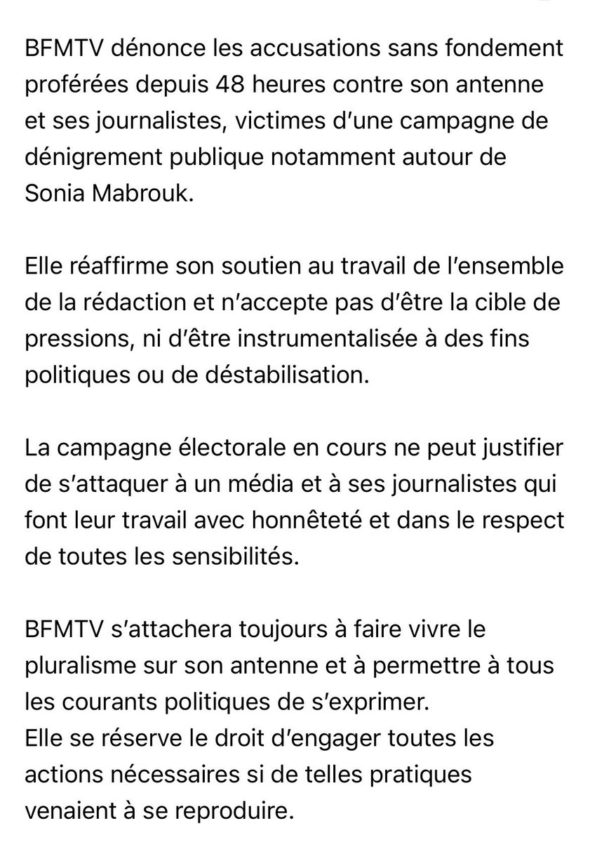 BFMTV_Inside's tweet photo. COMMUNIQUE @BFMTV https://t.co/qz3dVbRUpH