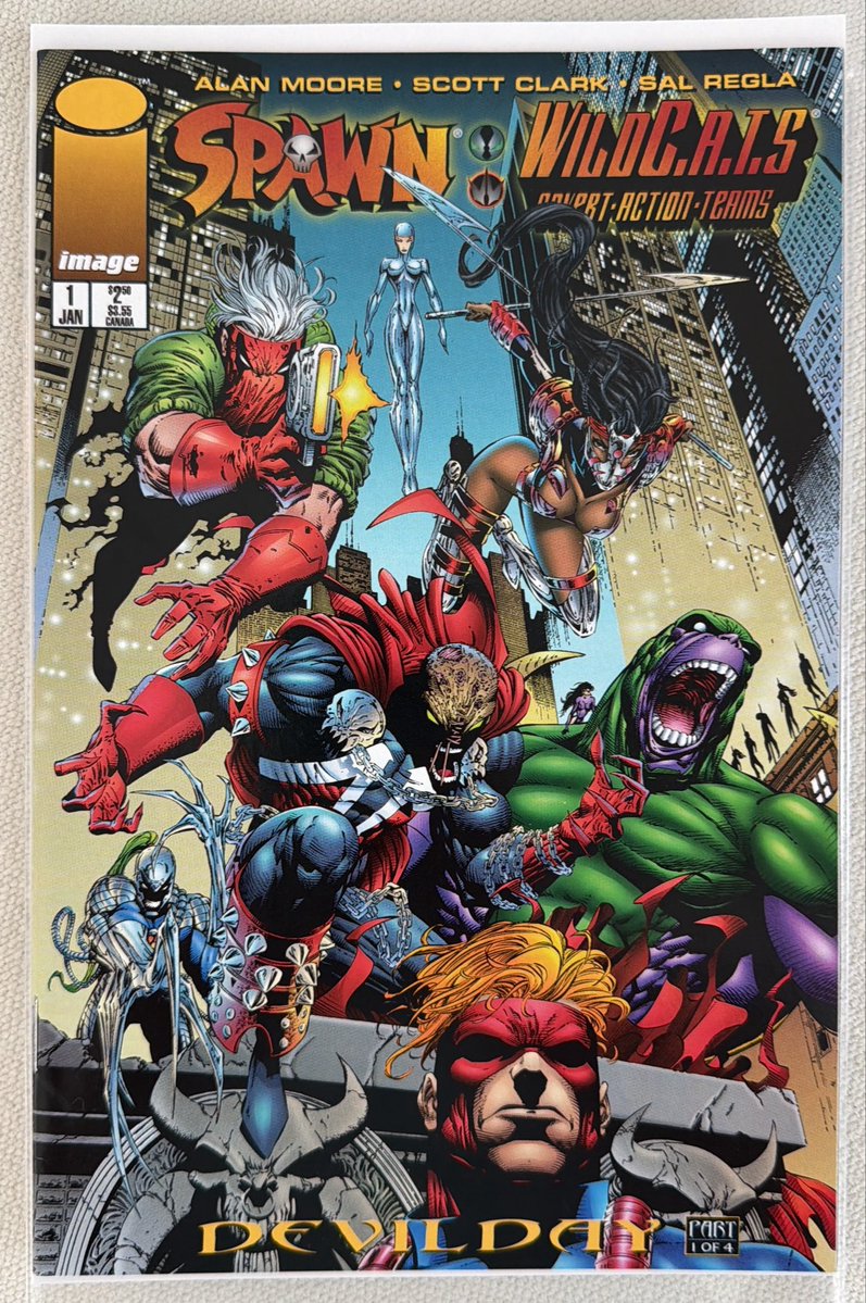 rholmes0520's tweet photo. Remember when Spawn and the WildCATS got together?! Well they did in 1996, and it was glorious! 4 issues of goodness from Alan Moore, the late, great Scott Clark, @SalRegla and Leeann Clark… #Spawn #Wildstorm #WildCATS @Todd_McFarlane @JimLee #comics https://t.co/GRx8lzVaZB