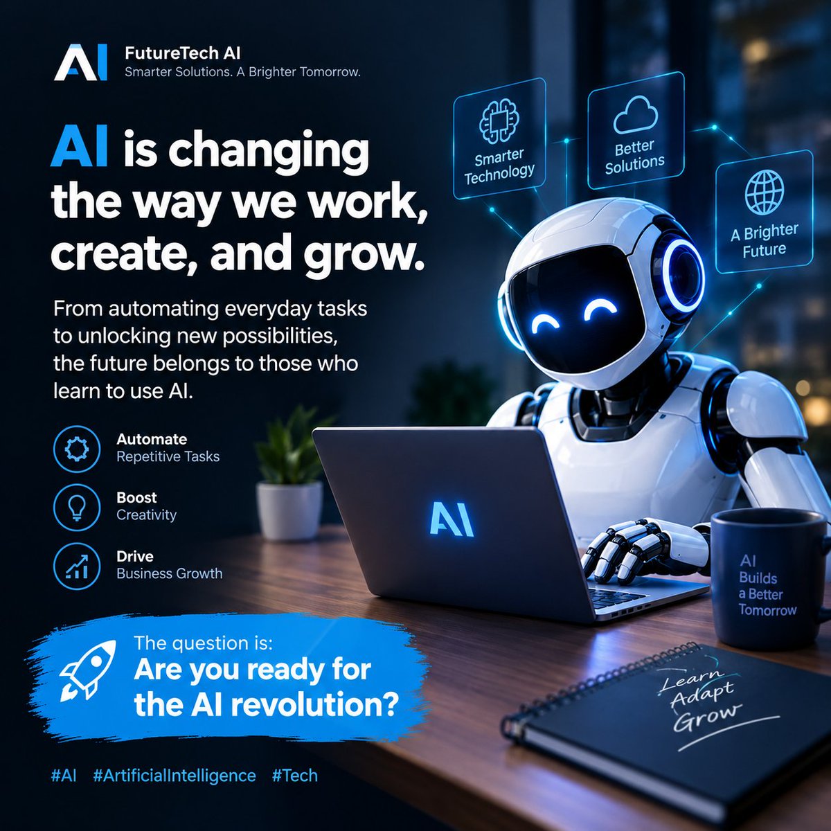 SafaAi256's tweet photo. 🚀 AI is changing the way we work, create, and grow.

From automating everyday tasks to unlocking new possibilities, the future belongs to those who learn to use AI.

The question is: Are you ready for the AI revolution? 🤖

#AI #ArtificialIntelligence #Tech https://t.co/jJWgg2um4B