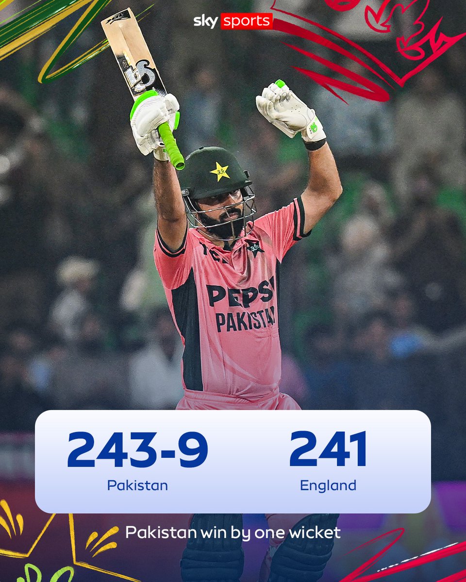 SkyCricket's tweet photo. England lose AGAIN as a magical last-wicket stand from Shadab Khan and Haris Rauf sees Pakistan home in Lahore 🇵🇰😱 https://t.co/n8hUqrFObD