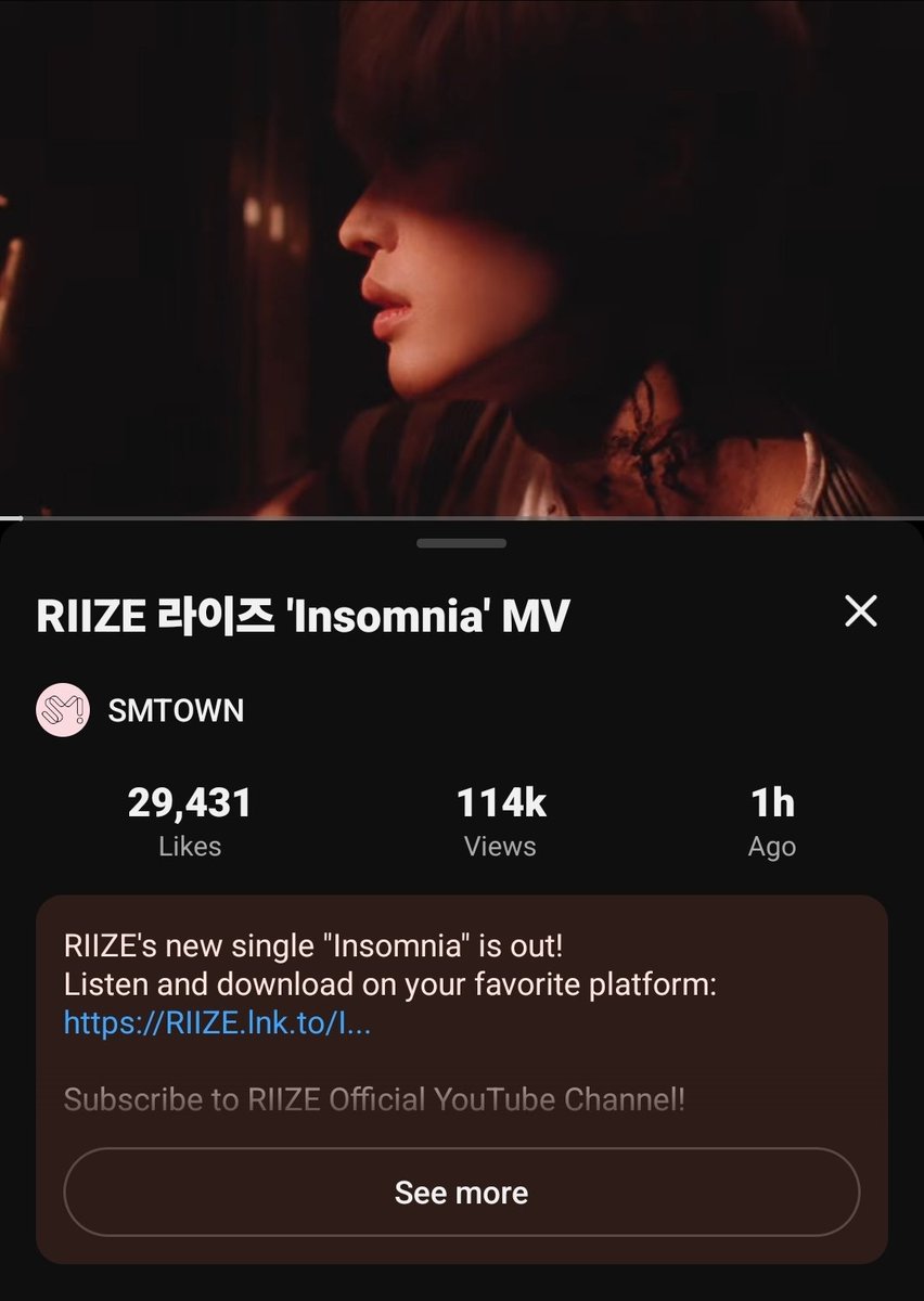 STRIIZE's tweet photo. RIIZE 'Insomnia' MV surpassed 114k views and 29.341 likes in 1 hour.

🔗 https://t.co/p6CD2jx0i8

Keep your spirit BRIIZE! 🔥 

#잠못드는밤_라이즈와_함께
#Insomnia_with_RIIZE
#BRIIZE_StreamingParty
#RIIZE #라이즈
@RIIZE_official https://t.co/HI0DzUPacs