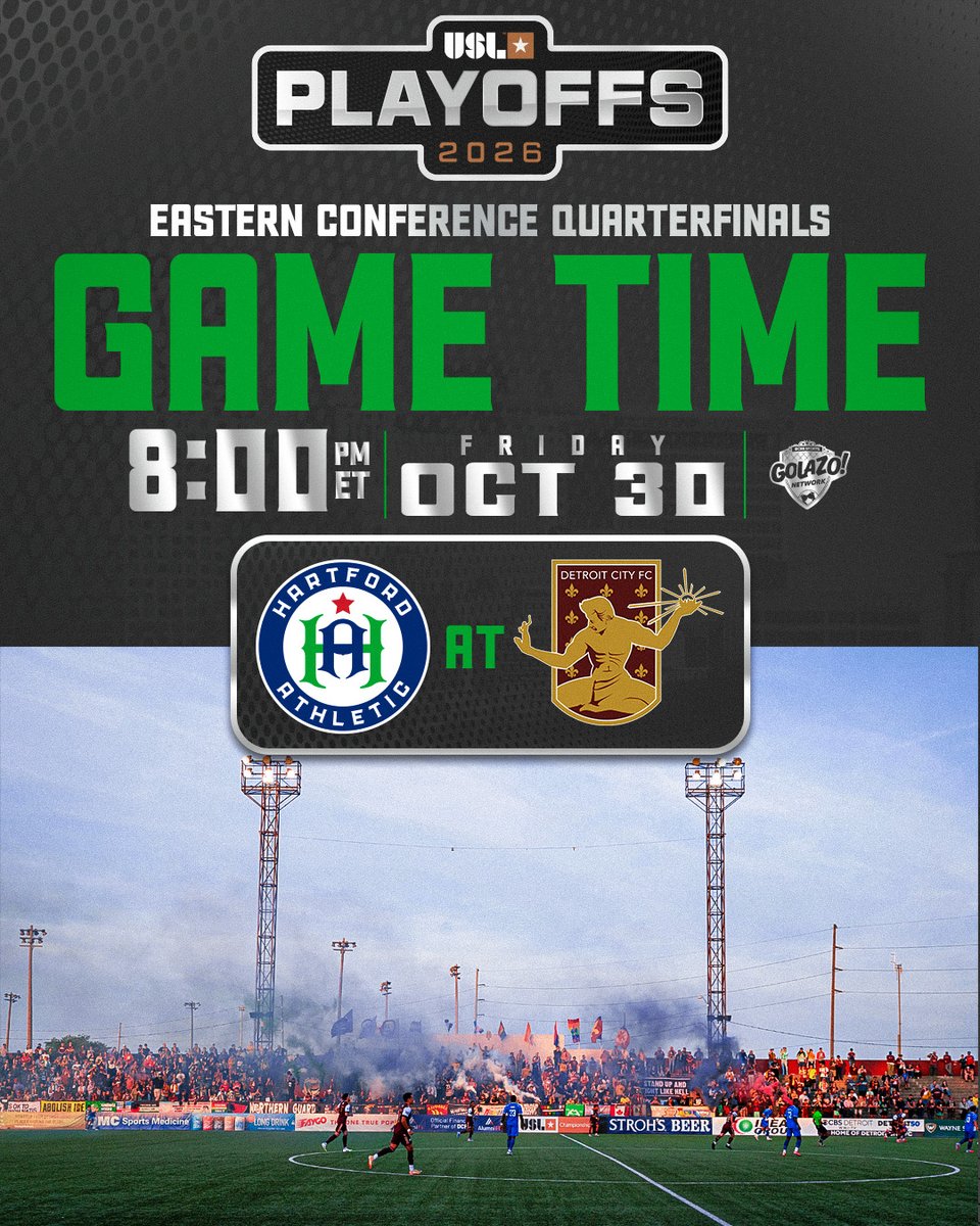 hfdathletic's tweet photo. UP NEXT ⏭️ PLAYOFFS ⁉️

We head to Detroit to take on Detroit City FC on Friday, October 30th, at 8:00 pm in the opening round of the @uslchampionship playoffs!

#PlayLoud #USLChampionship https://t.co/1QCUavSSQO