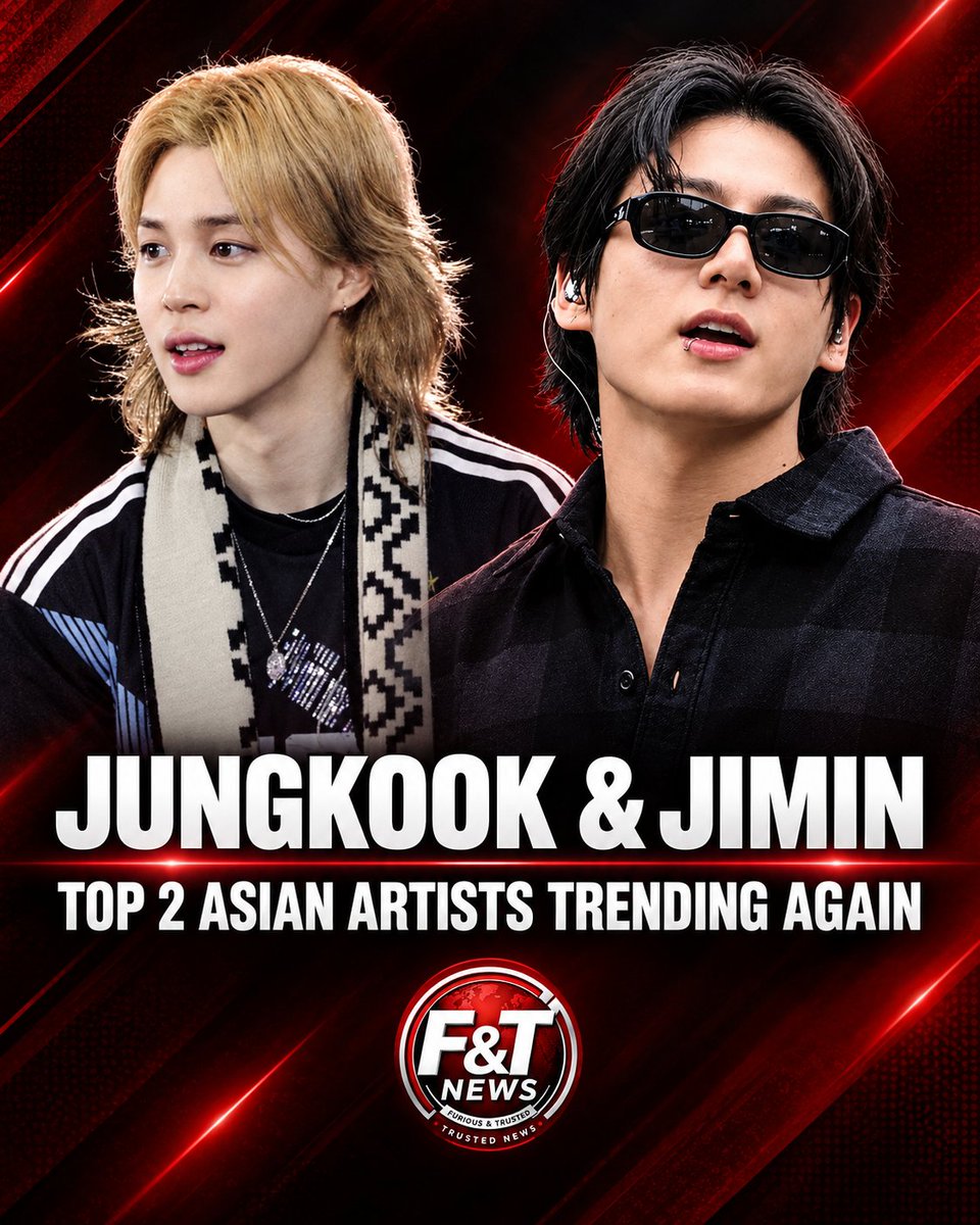 FuriousTrusted's tweet photo. 🔥 **BTS’ Jungkook & Jimin Continue to Dominate Social Media Trends!**

Global pop icons **Jungkook and Jimin** are keeping the spotlight firmly on BTS! 💜

After ranking as the **Top 2 Asian Artists dominating social media trends last week**, both stars are once again leading trending news this week, proving their incredible popularity and powerful online influence. 🌏✨

Their unstoppable presence continues to capture attention worldwide! 👑💜

#JUNGKOOK #JIMIN #BTS #방탄소년단 #JeonJungkook #Parkjimin