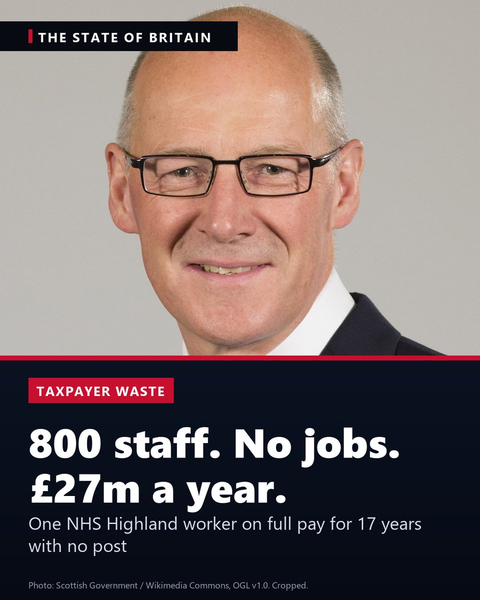 stateofbritain1's tweet photo. "A gravy train for insiders." Scottish Tory Craig Hoy's verdict as a Sunday Times investigation finds 800 public sector staff paid £27 million a year with no permanent post. One NHS Highland employee has drawn full pay for 17 years. The SNP banned compulsory redundancies in 2007. John Swinney backs it. How long should taxpayers fund jobs that don't exist?