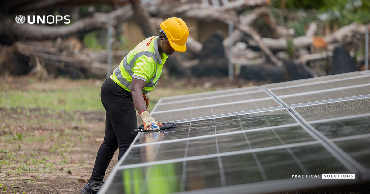 UNOPS's tweet photo. Accelerating the transition to renewable, green energy drives positive change for people &amp; the planet ☀️🍃

With partners, we’re helping power a greener tomorrow. 

https://t.co/q4BM8vRysw | #SDG7 https://t.co/MRAwoPvxoi