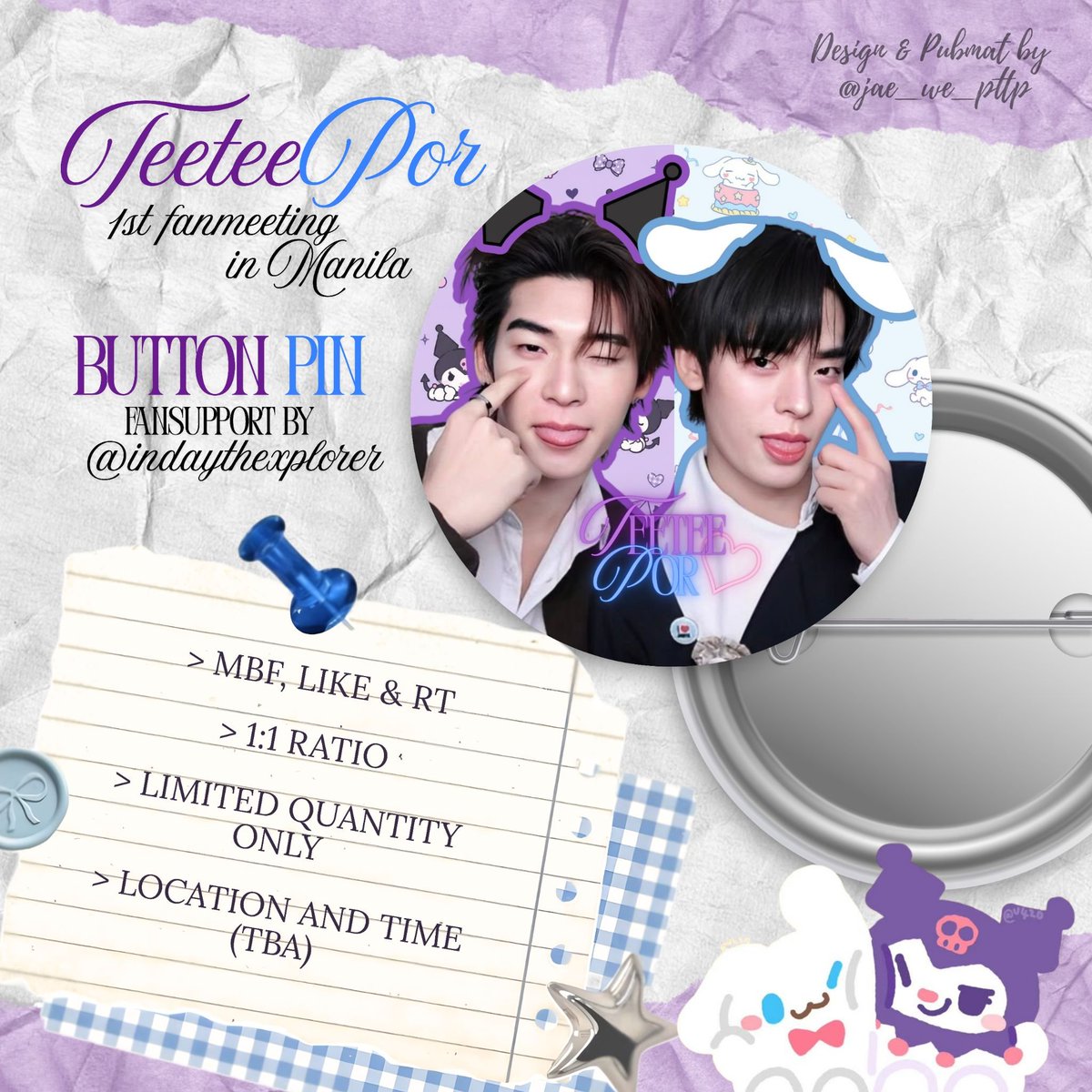 indaythexplorer's tweet photo. TEETEEPOR 1ST FAN MEETING IN MANILA — Button Pin (1st Item)

✰ Designs &amp; Pubmat by @jae_we_pttp

🗓️ November 15, 2026
📍 Loc: TBA

☆ Random giveaway! 🎁
☆ Open for on-the-spot trades!
☆1:1 Ratio 

#TeeteePorFMinManila
#teeteepor https://t.co/lJSn7Qwp0V