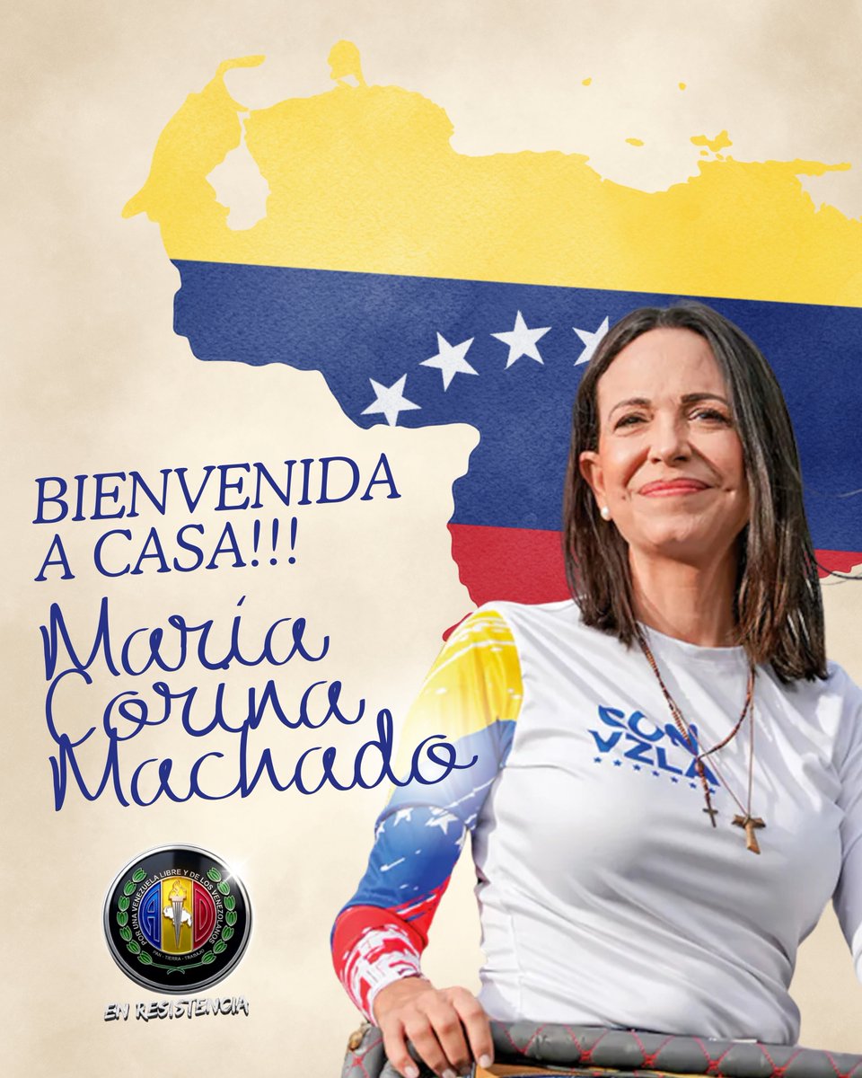 ADOrganizacion_'s tweet photo. Recibimos con beneplácito la satisfactoria noticia del retorno de María Corina Machado a Venezuela. Desde Acción Democrática en Resistencia le damos la bienvenida a su patria, que es la patria de todos y ningún venezolano puede ser exiliado por pensar distinto.

Por la democracia y libertad, seguimos juntos y unidos. 🇻🇪